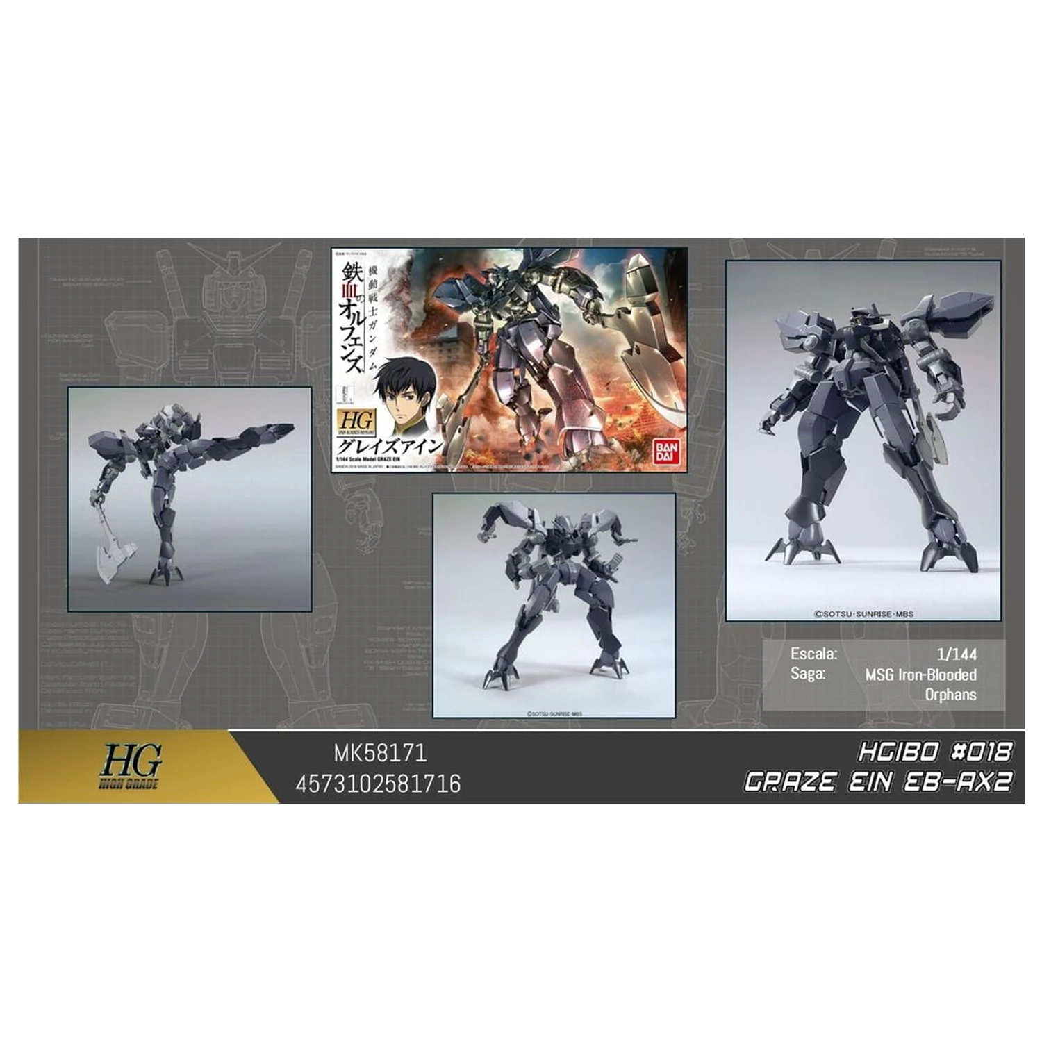 Gundam Iron-Blooded Orphans EB-AX2 Graze Ein Mobile Suit Kit de modelare HG 1/144 poza produsului