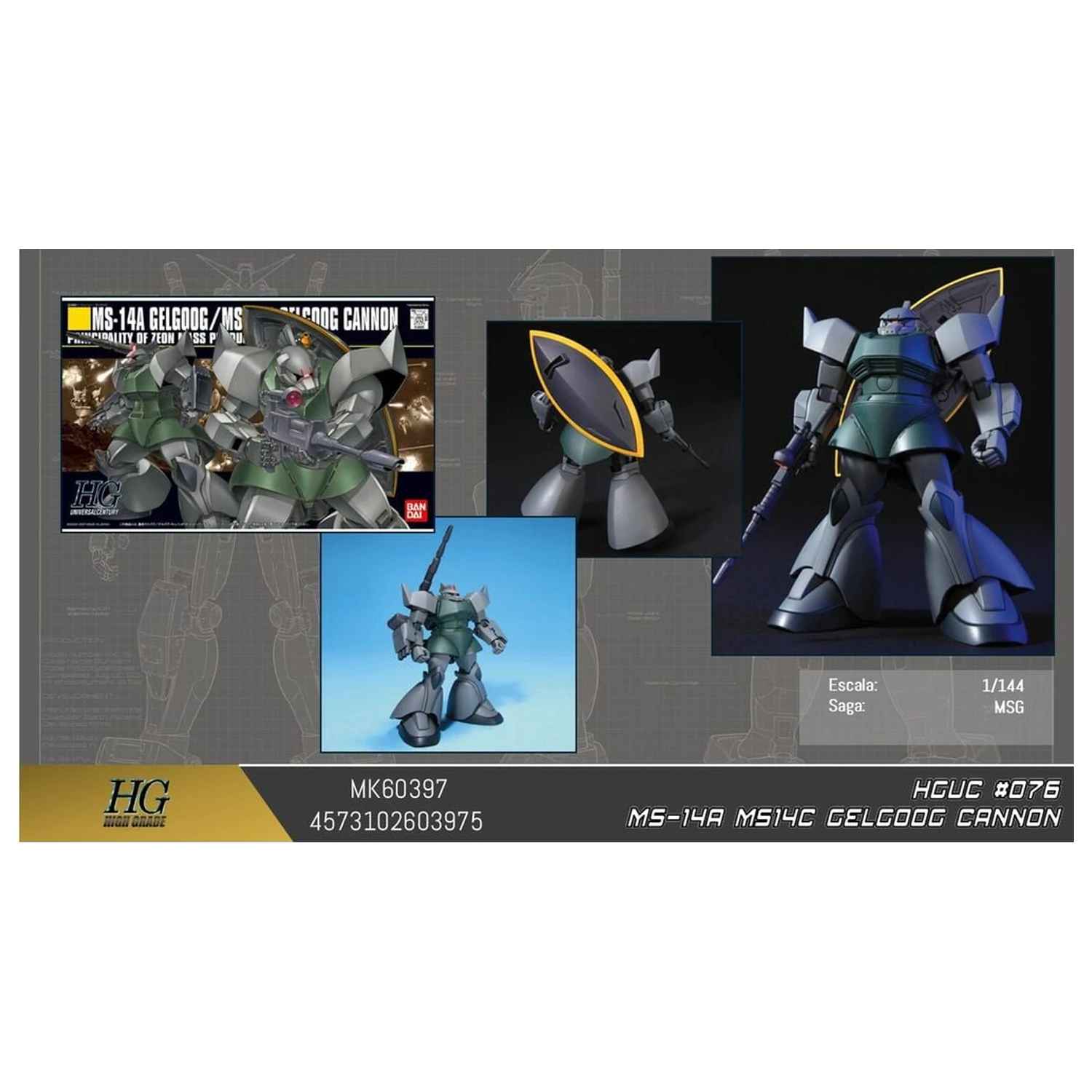 Gundam MS-14C Gelgoog Cannon Mobile Suit Kit de model HGUC 1/144 poza produsului