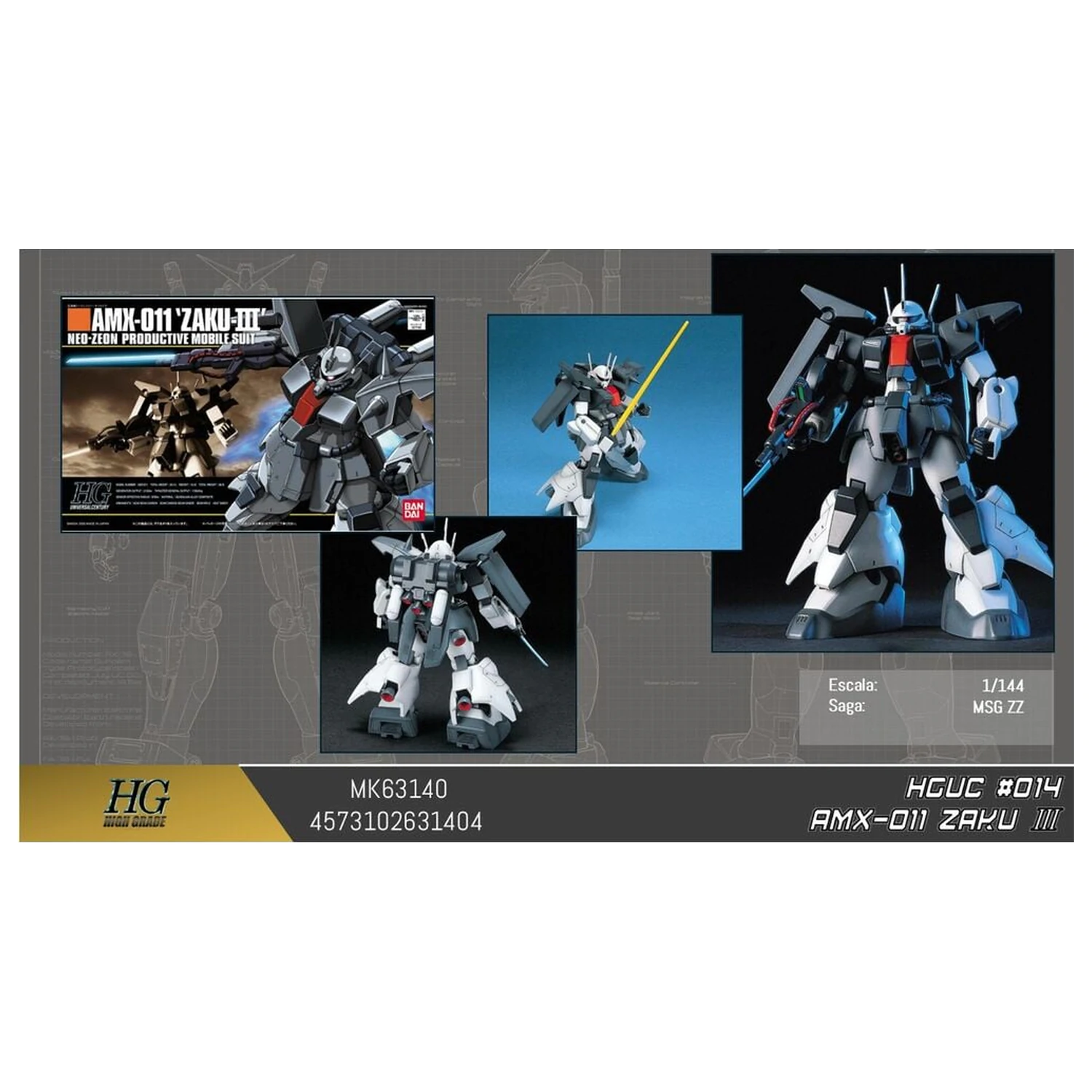 Gundam ZZ AMX-011 Zaku III Costum Mobil Kit de Model HGUC 1/144 poza produsului