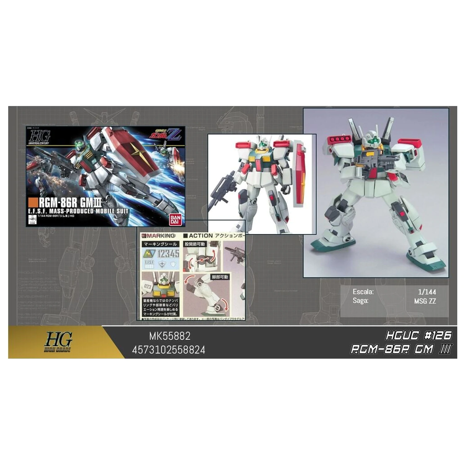 Gundam ZZ RGM-86R GM III Mobile Suit Kit de modelare HGUC 1/144 poza produsului