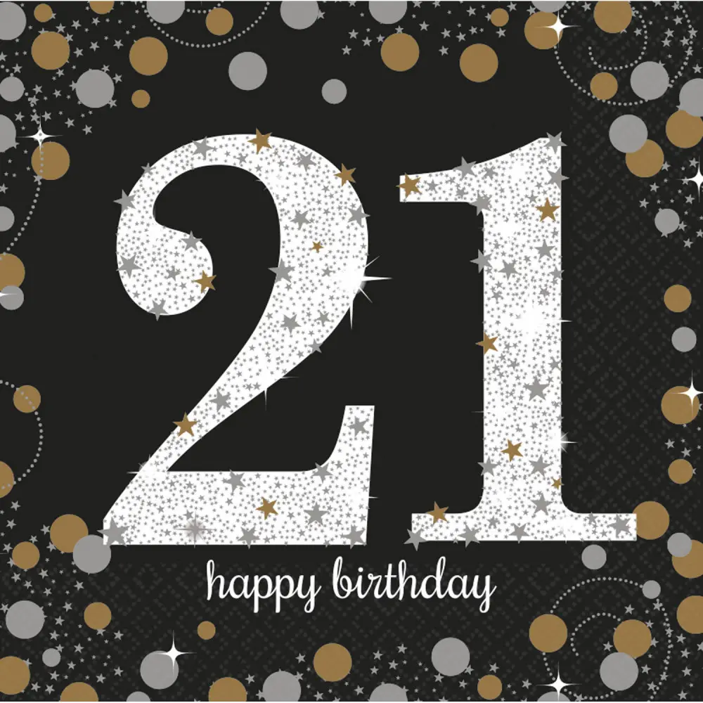 Happy Birthday Gold 21 Servetele 16 buc 33*33 cm poza produsului