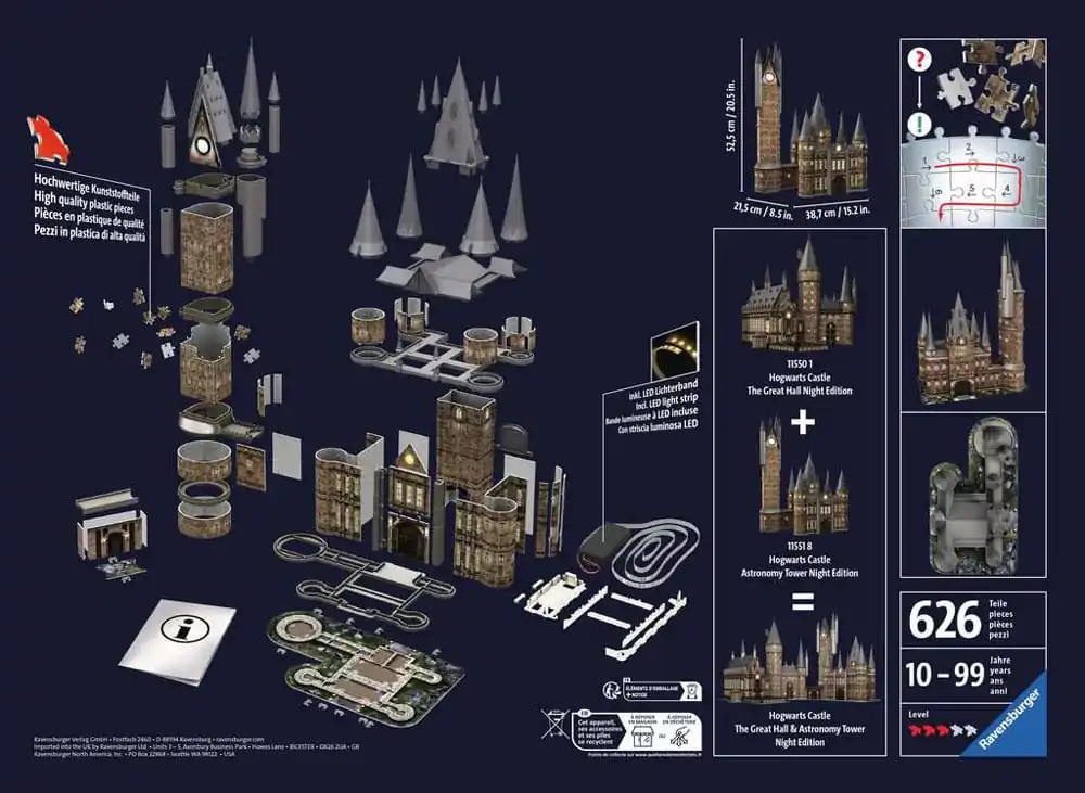 Harry Potter 3D Puzzle Hogwarts Castle: Astronomy Tower - Night Edition (540 Piese) poza produsului
