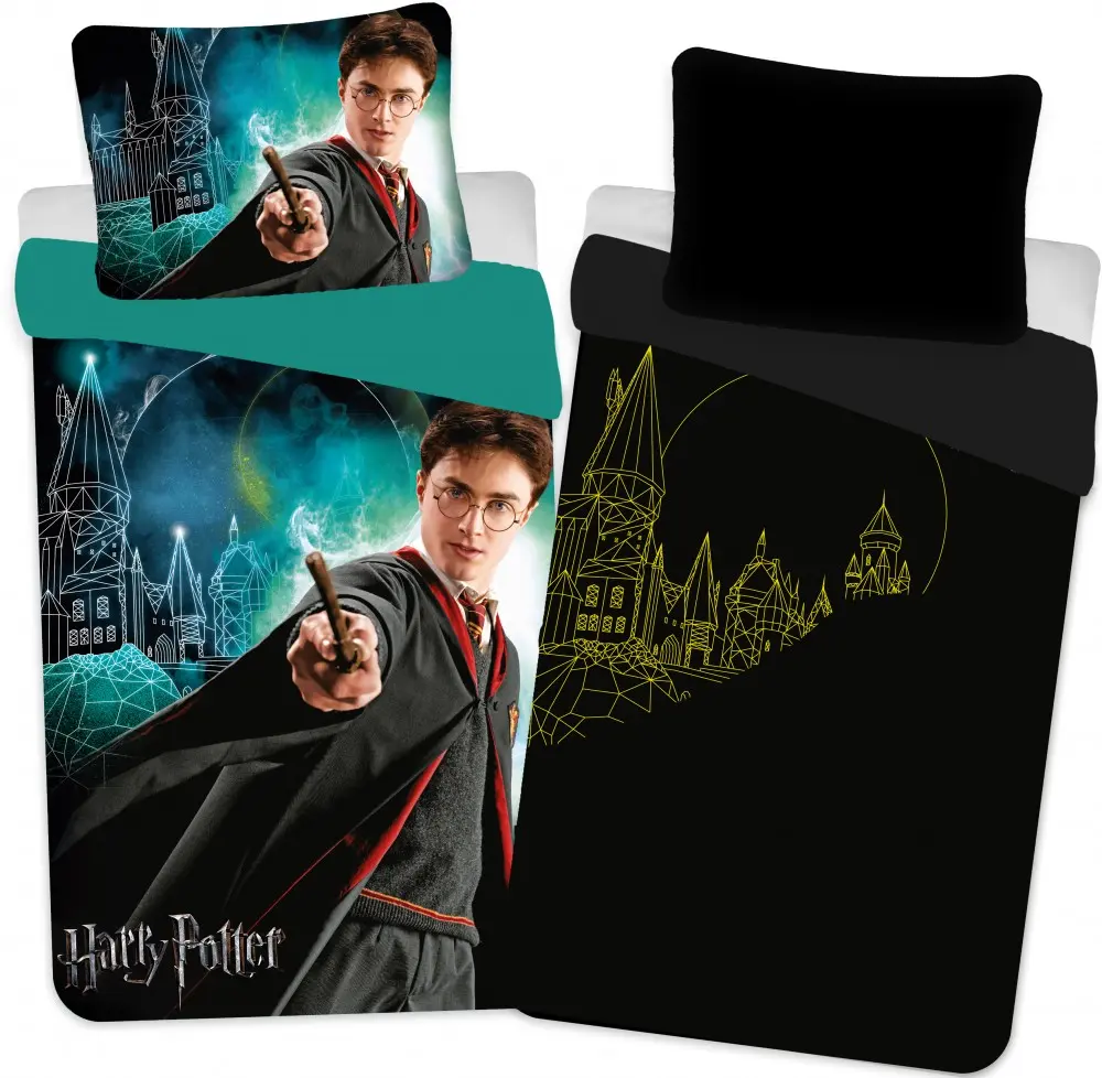 Harry Potter Glow in the Dark Husa de plapuma Castle 140x200cm, 70x90 cm poza produsului