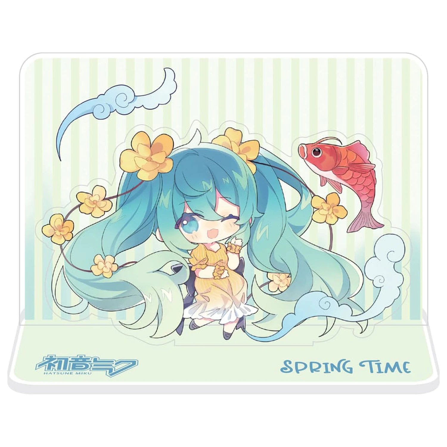 Hatsune Miku Acril Figura Standee Hatsune Miku Spring Time Chibi Miku cu Koi 11 cm poza produsului