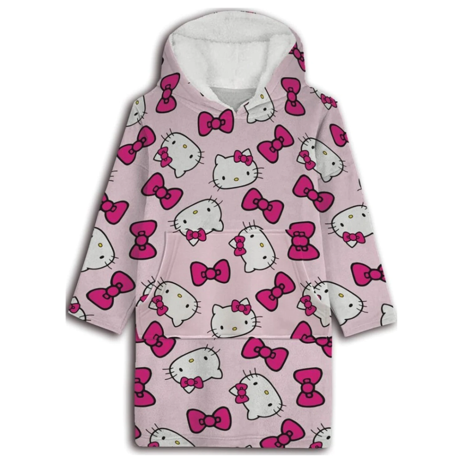 Hello Kitty Bow Plush Fleece Pătură Poncho portabilă pentru vârstele 7-14 poza produsului