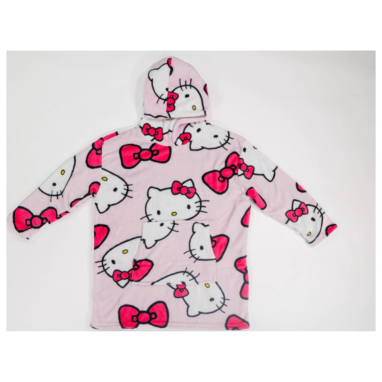 Hello Kitty Bow Adult Wearable Plush Fleece Patura Tip Poncho poza produsului