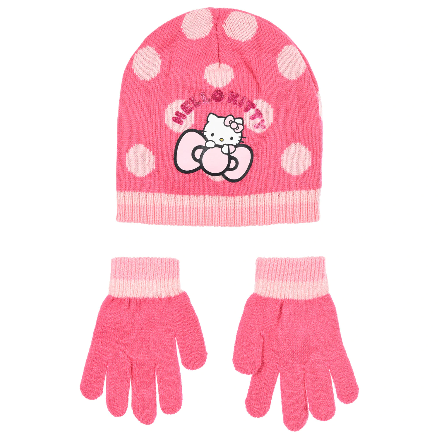 Hello Kitty Cute Dots Pink set caciula si manusi copii 54 cm poza produsului