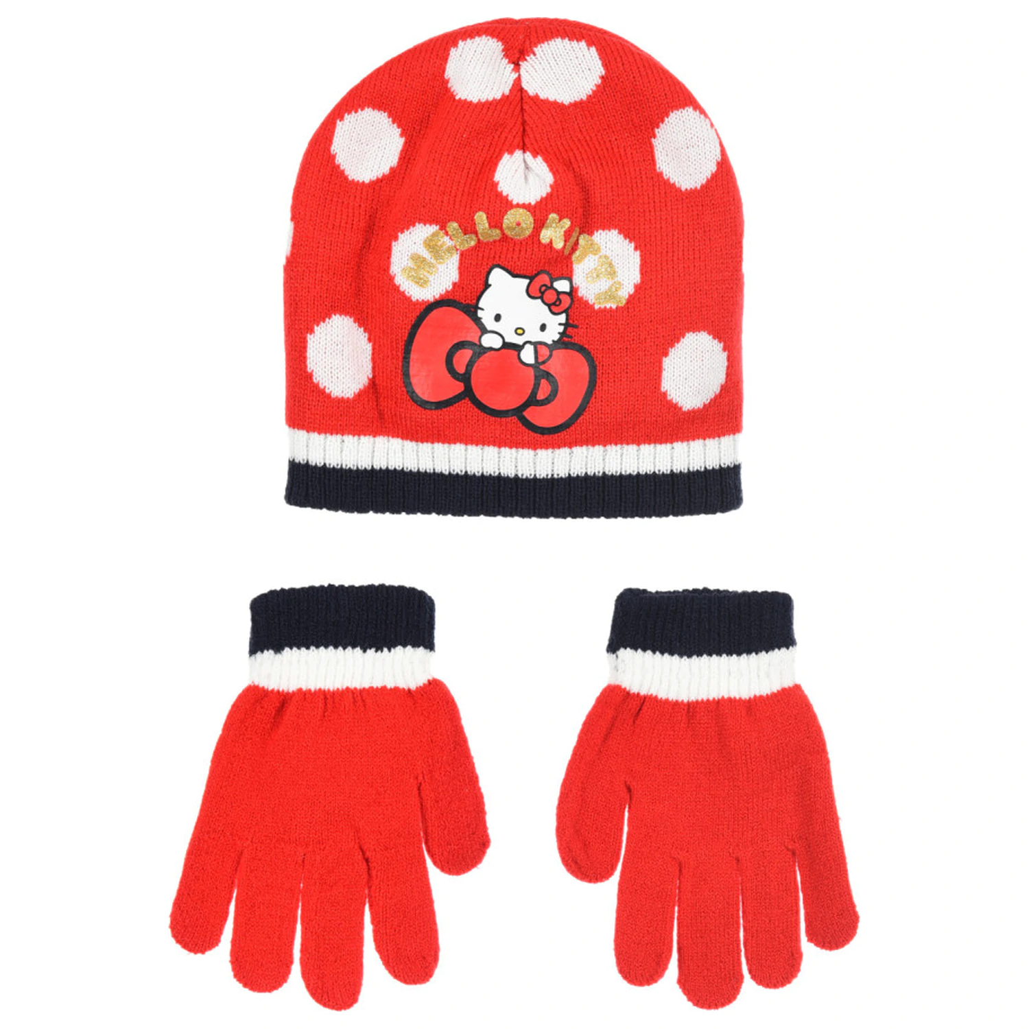 Hello Kitty Cute Dots Rosu set caciula si manusi copii 54 cm poza produsului
