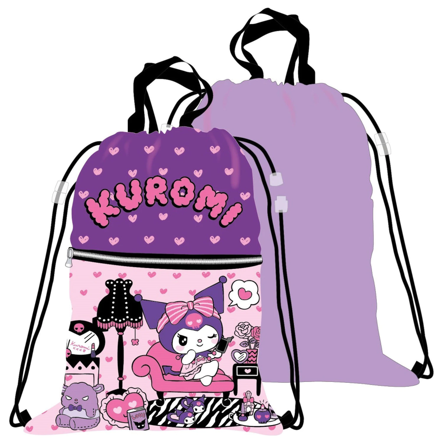 Geanta de gimnastica Deluxe Hello Kitty Kuromi, geanta cu snur de 45 cm poza produsului