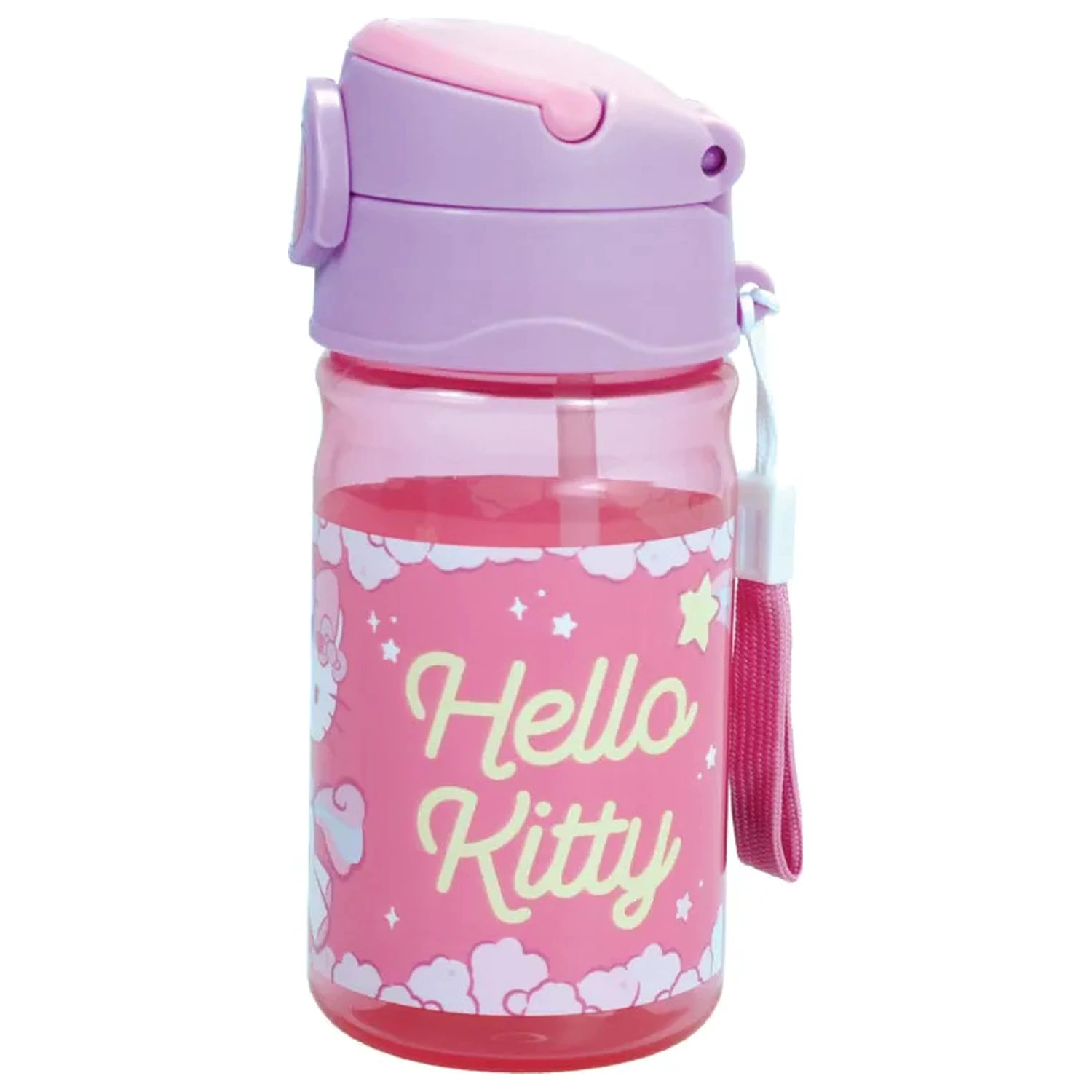 Hello Kitty Unicorn Sticla de baut din plastic cu pai si snur 350 ml poza produsului