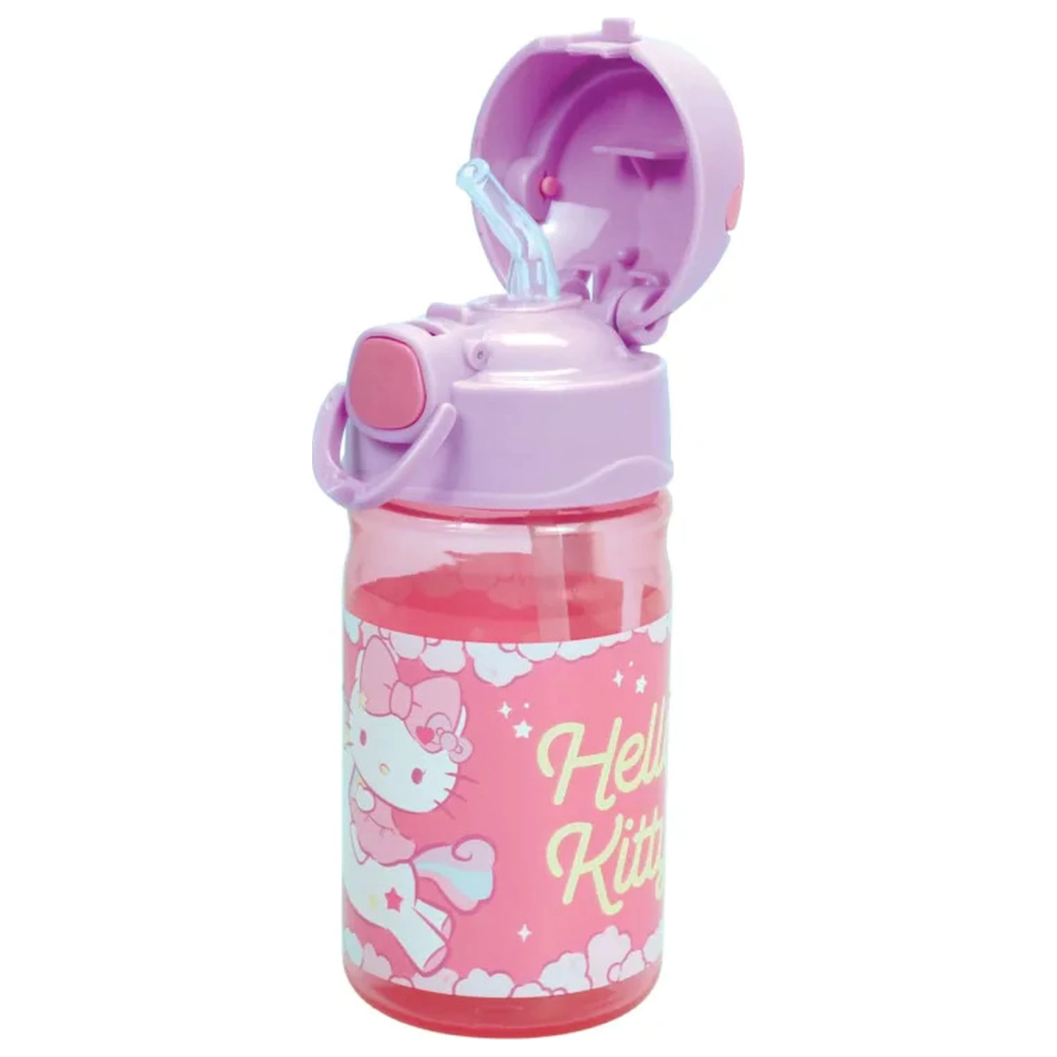 Hello Kitty Unicorn Sticla de baut din plastic cu pai si snur 350 ml poza produsului