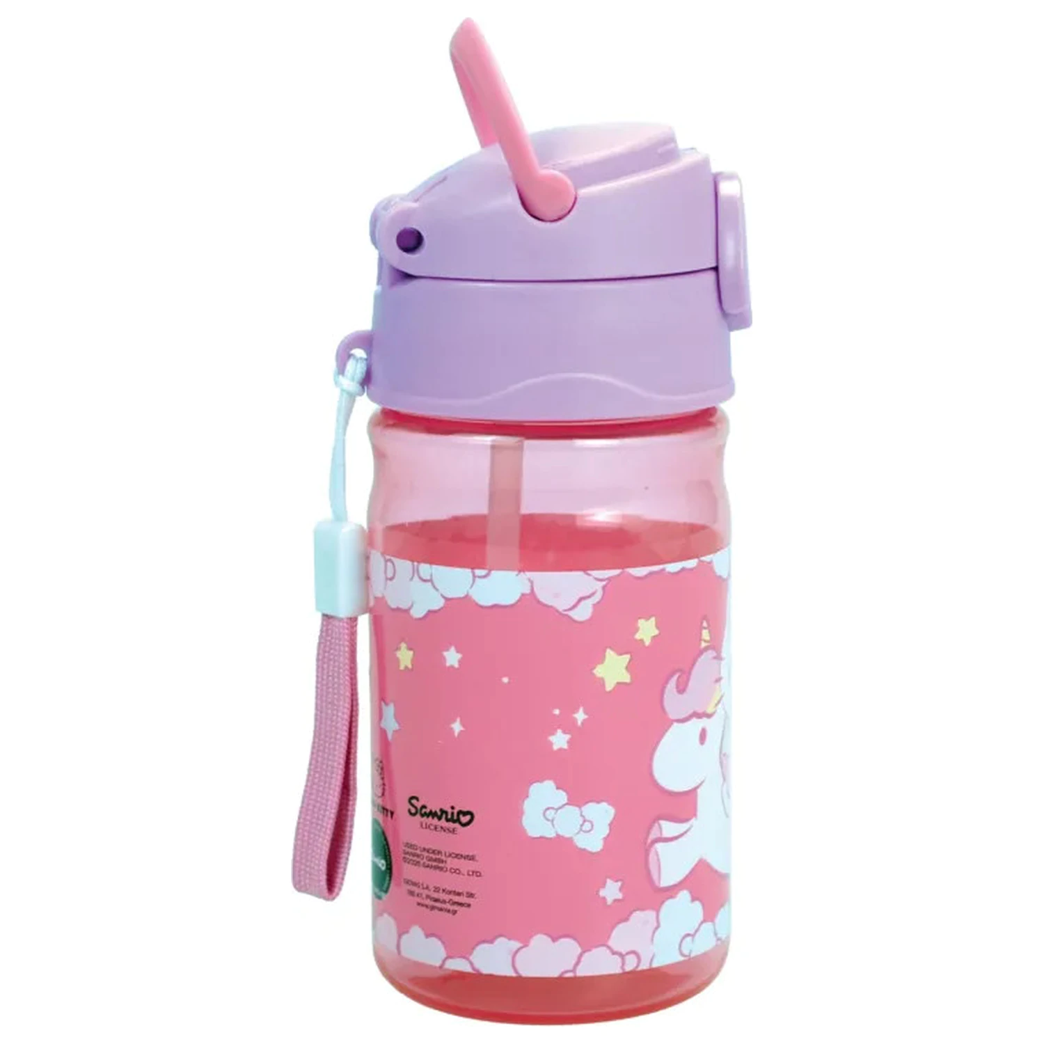 Hello Kitty Unicorn Sticla de baut din plastic cu pai si snur 350 ml poza produsului