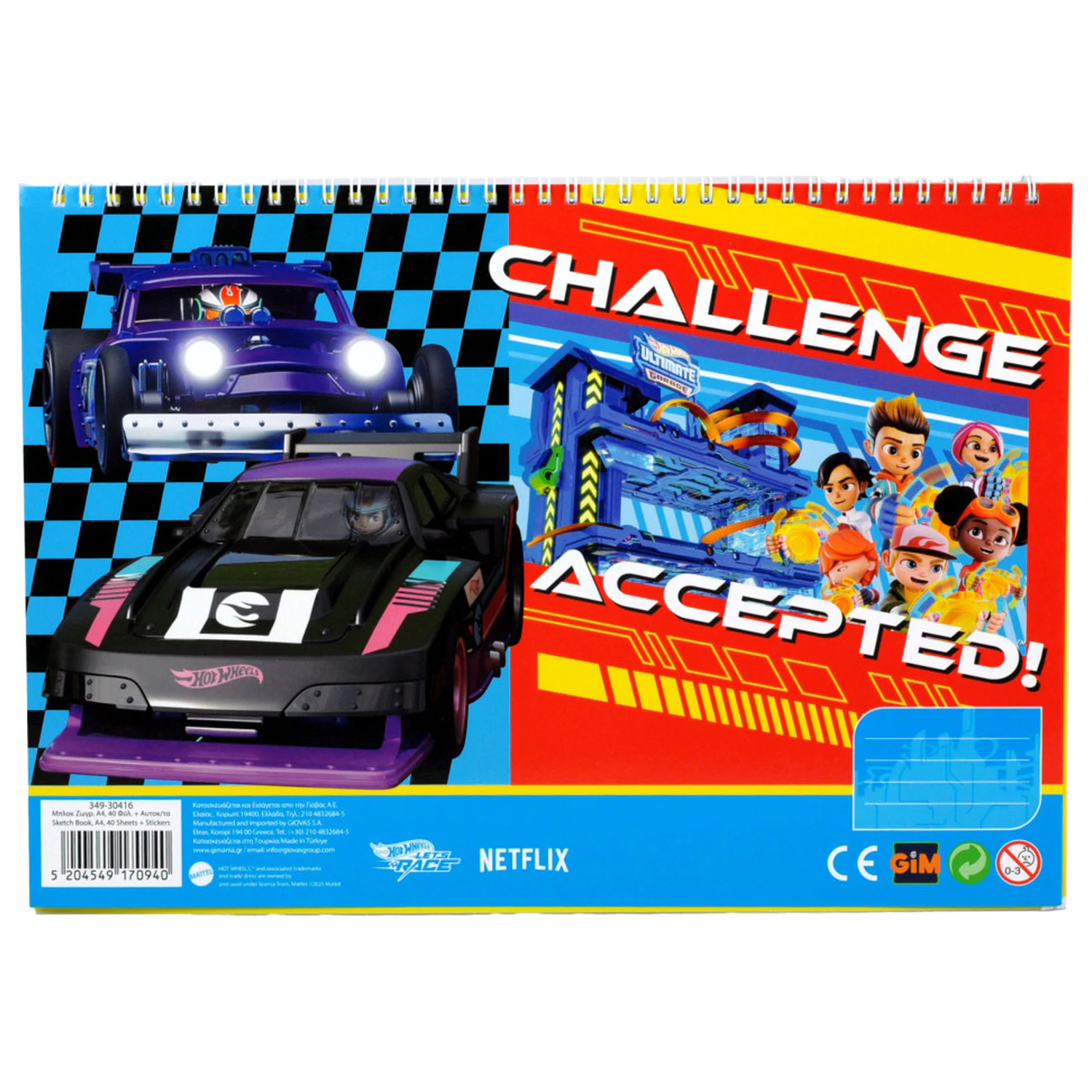 Hot Wheels Challenge A/4 Spiral Sketchbook 40 coli cu Stickere poza produsului