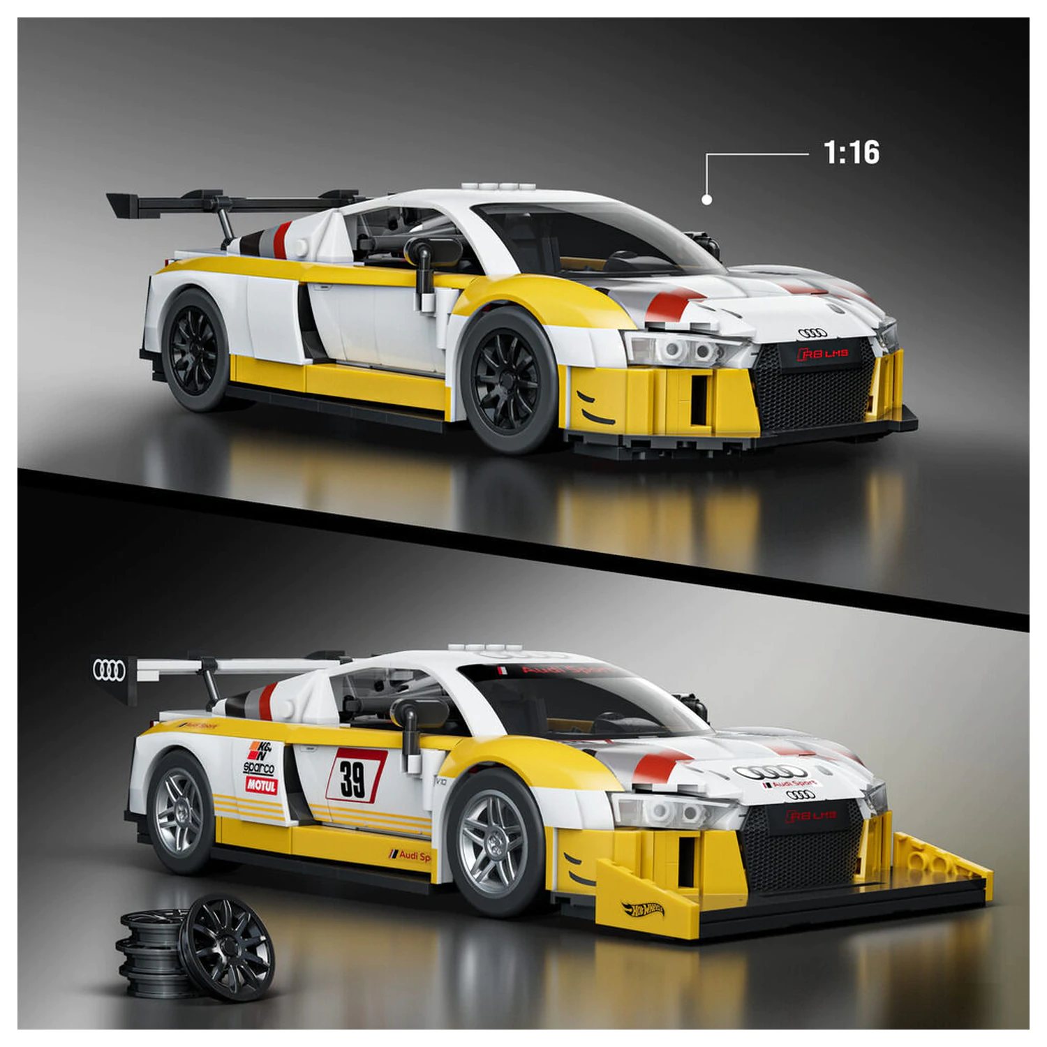 Hot Wheels Elite Mattel Brick Shop Set de construcție 1/16 '15 Audi R8 LMS poza produsului