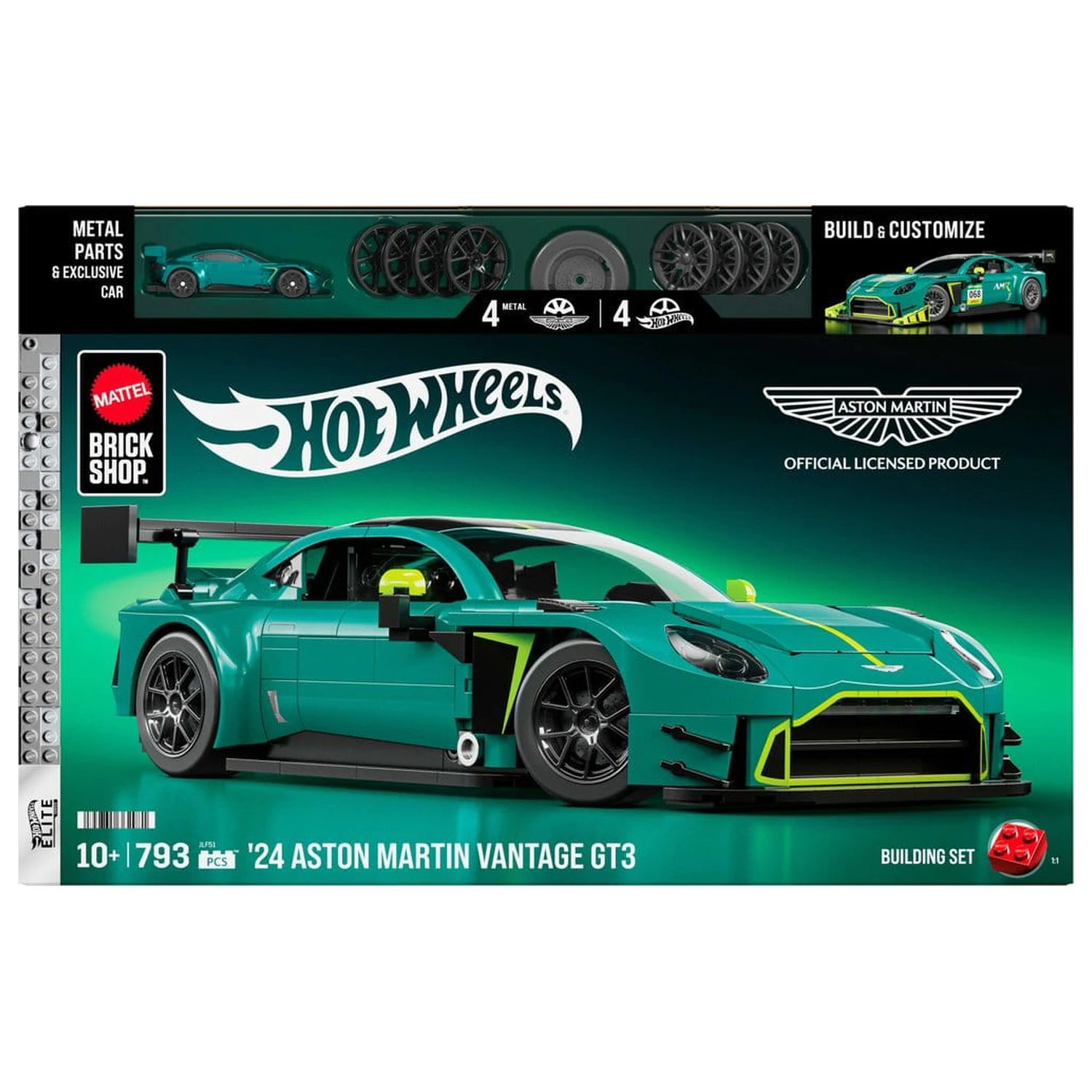 Hot Wheels Elite Mattel Brick Shop Set de construcție 1/16 '24 Aston Martin Vantage GT3 poza produsului