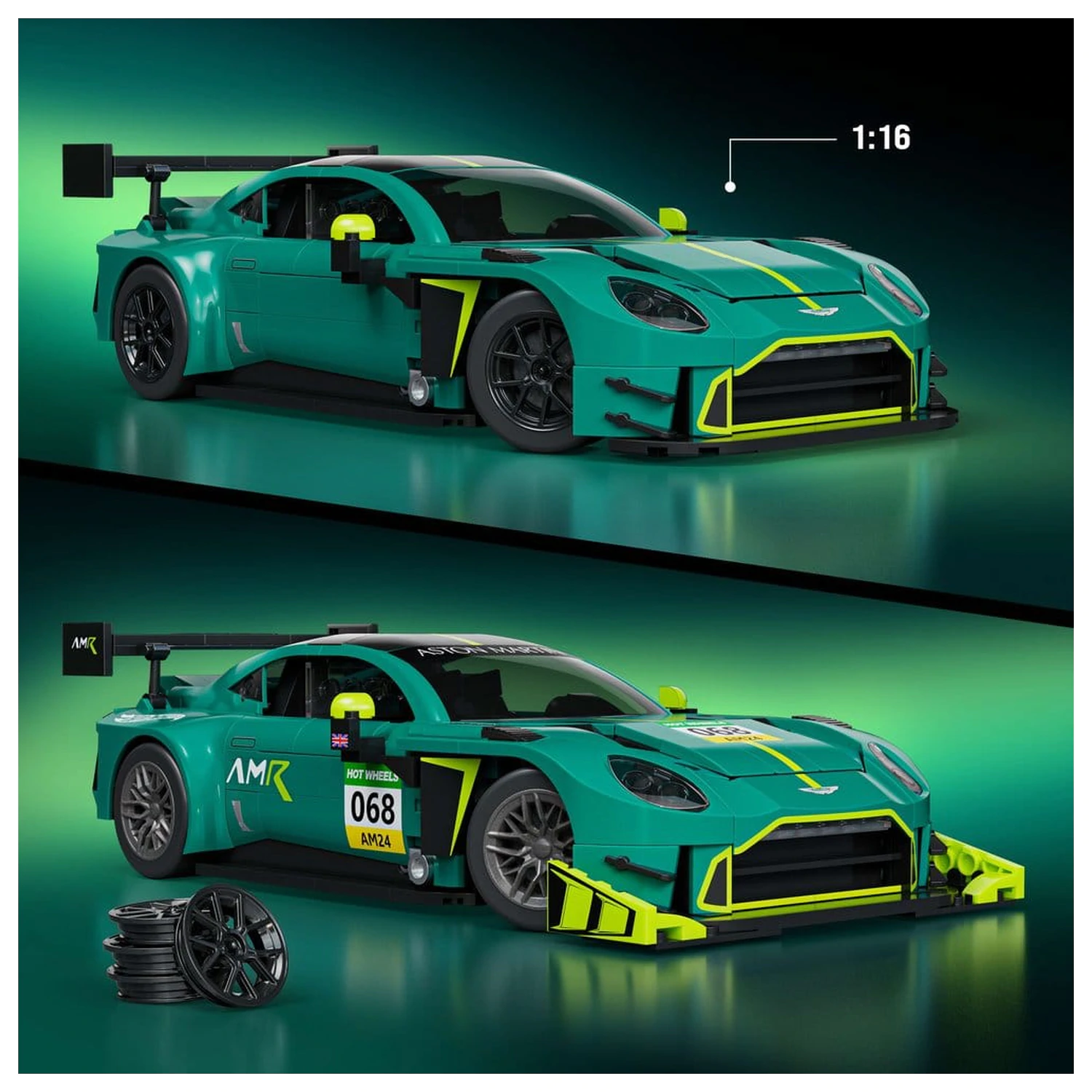Hot Wheels Elite Mattel Brick Shop Set de construcție 1/16 '24 Aston Martin Vantage GT3 poza produsului