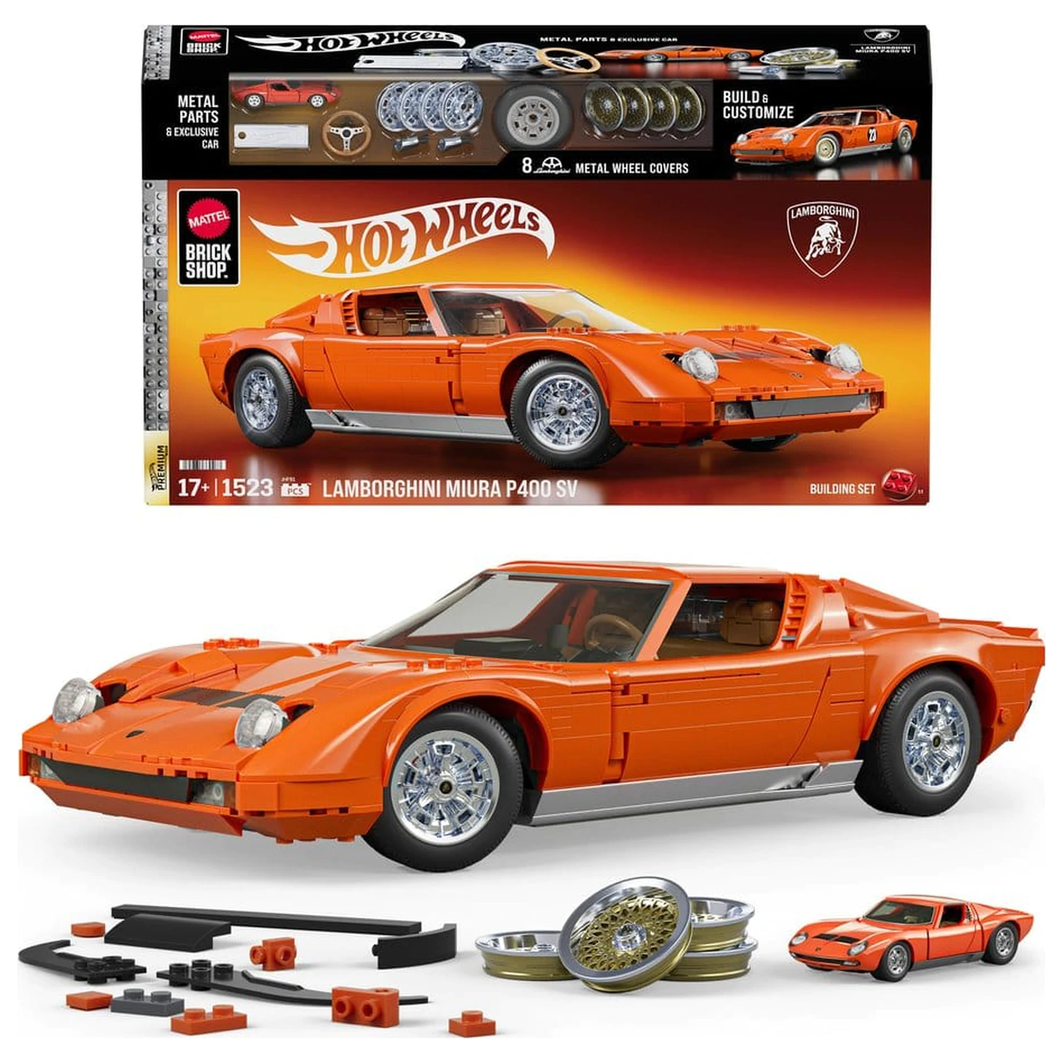 Hot Wheels Premium Mattel Brick Shop Building Set 1/12 Lamborghini Miura P400 SV poza produsului