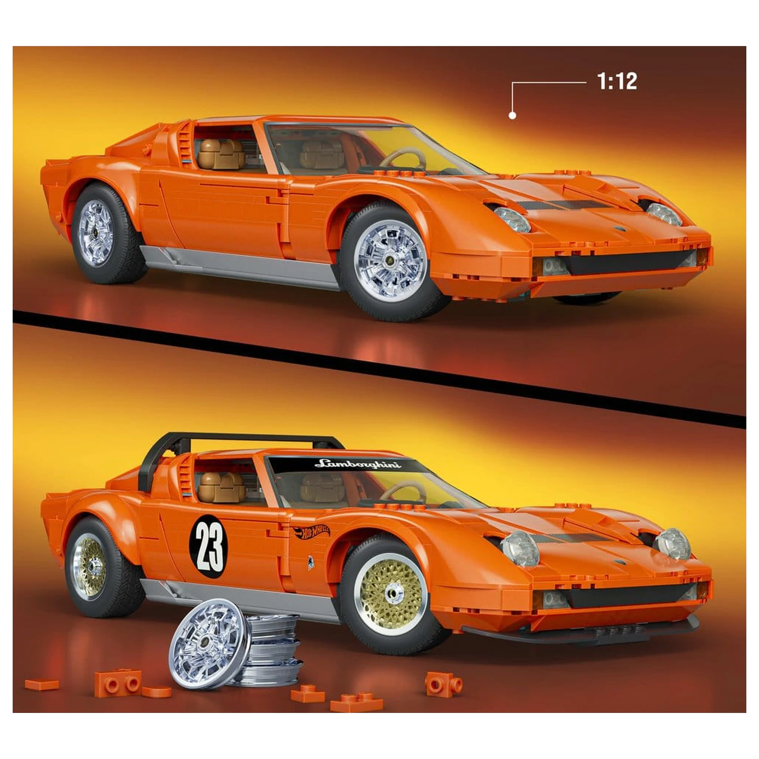 Hot Wheels Premium Mattel Brick Shop Building Set 1/12 Lamborghini Miura P400 SV poza produsului