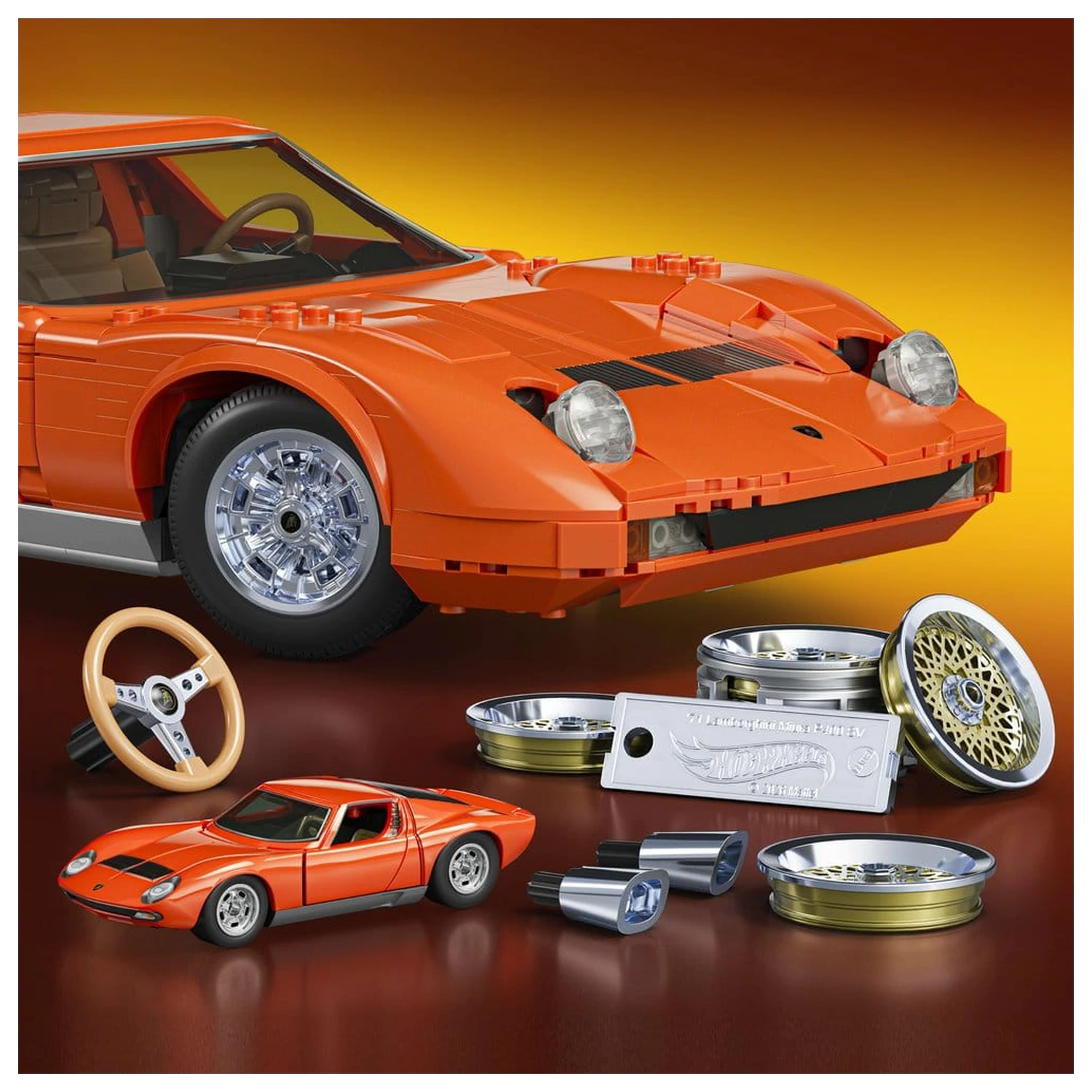 Hot Wheels Premium Mattel Brick Shop Building Set 1/12 Lamborghini Miura P400 SV poza produsului