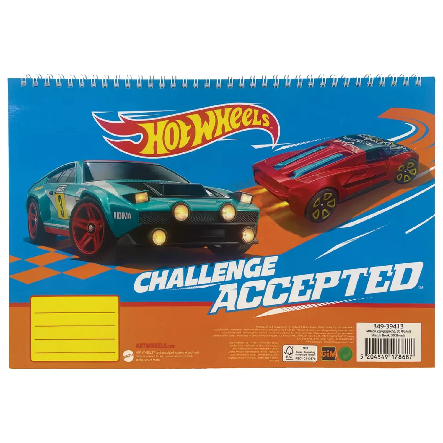 Hot Wheels Runner A/4 Spiral Sketchbook, 30 coli poza produsului
