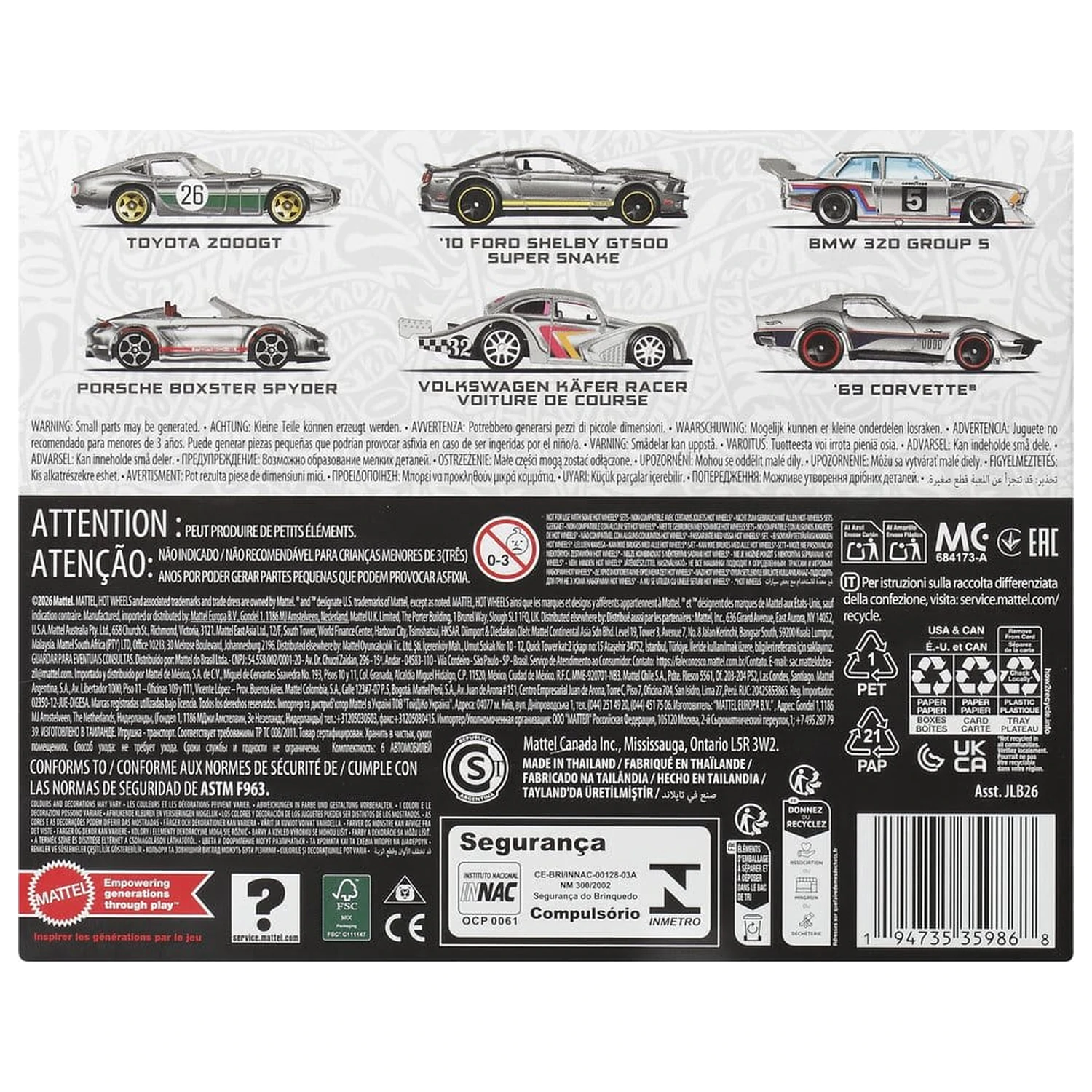 Hot Wheels Silver Series Die-Cast Vehicul pachet de 6 1/64 ZAMAC poza produsului