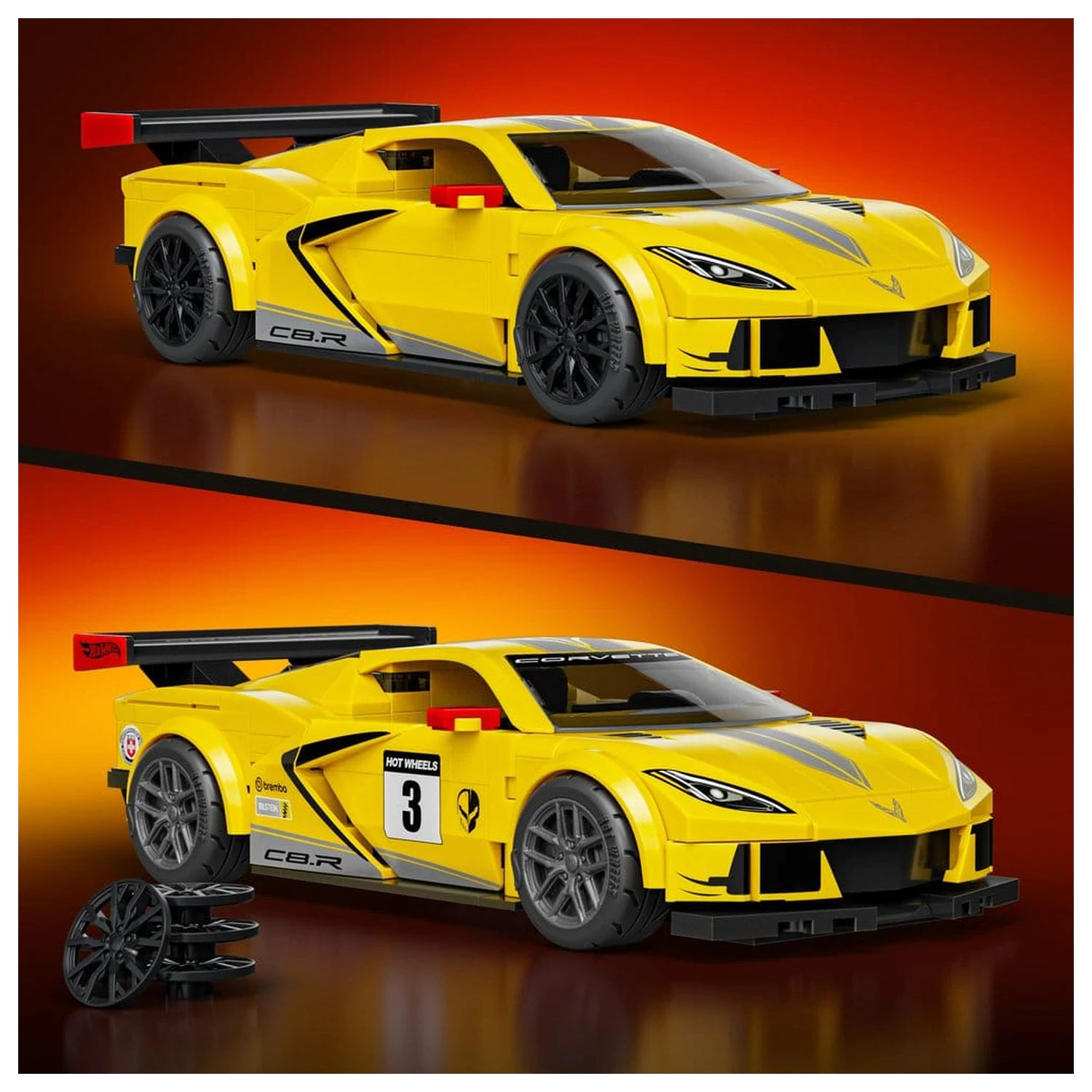 Hot Wheels Speed Mattel Brick Shop Set de constructie 1/32 '20 Corvette C8.R poza produsului