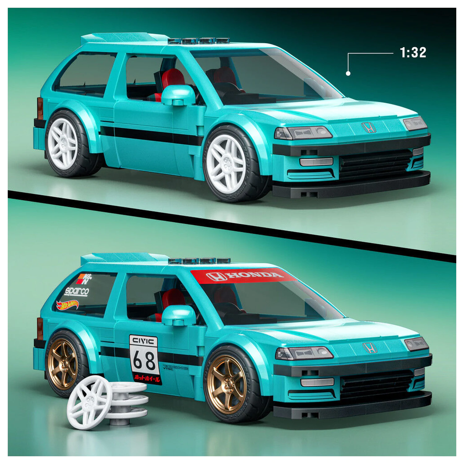 Hot Wheels Speed Series Mattel Brick Shop Set de constructie 1/32 Custom ’90 Honda Civic EF poza produsului