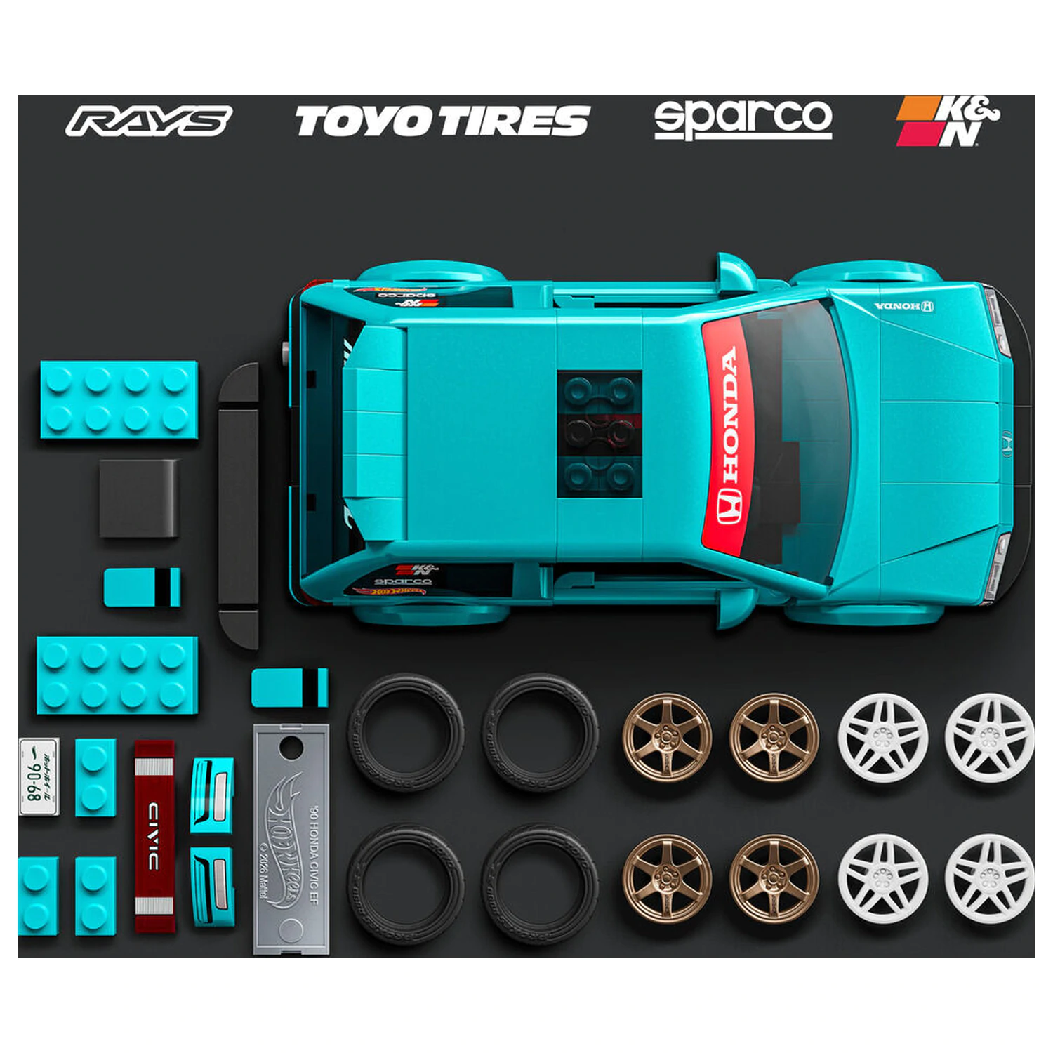 Hot Wheels Speed Series Mattel Brick Shop Set de constructie 1/32 Custom ’90 Honda Civic EF poza produsului