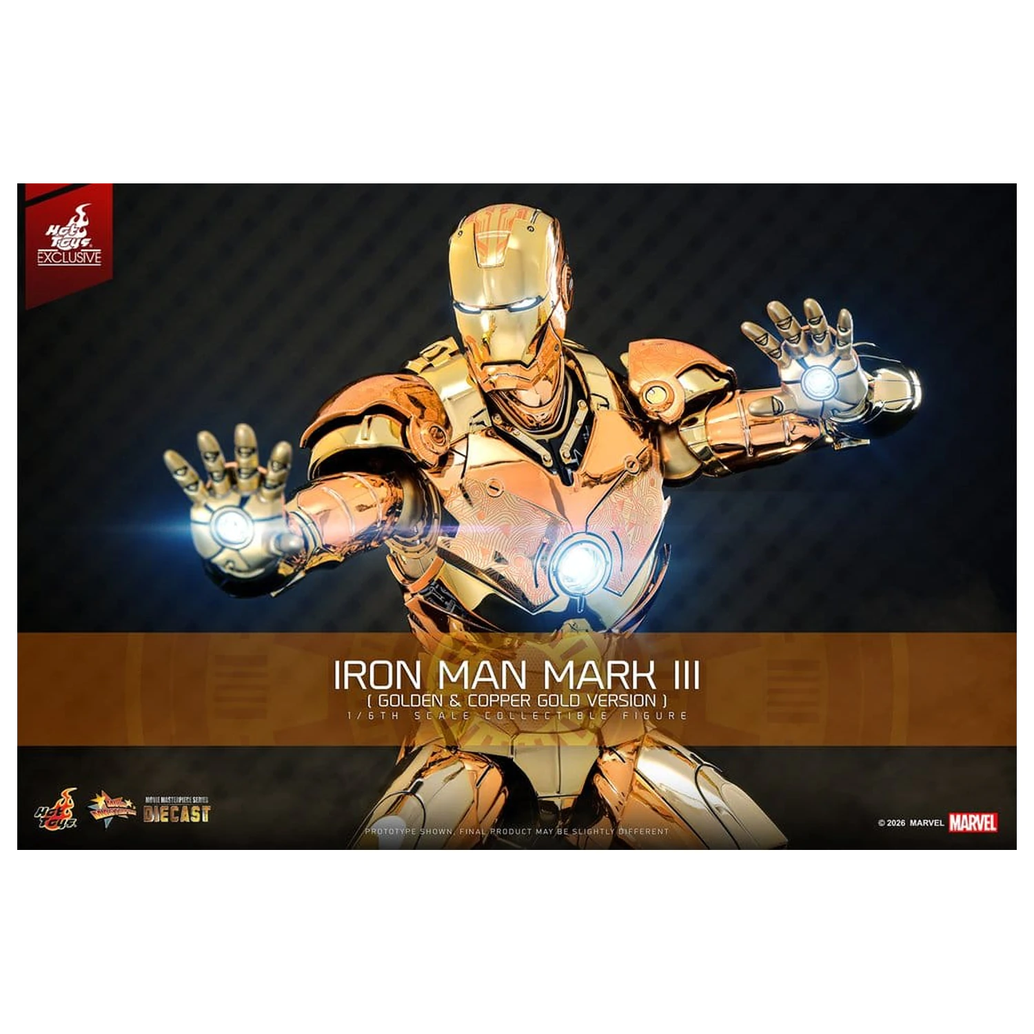 Iron Man Movie Masterpiece Diecast Figura de acțiune 1/6 Iron Man Mark III (Golden & Copper Gold Version) Hot Toys Exclusive 33 cm poza produsului