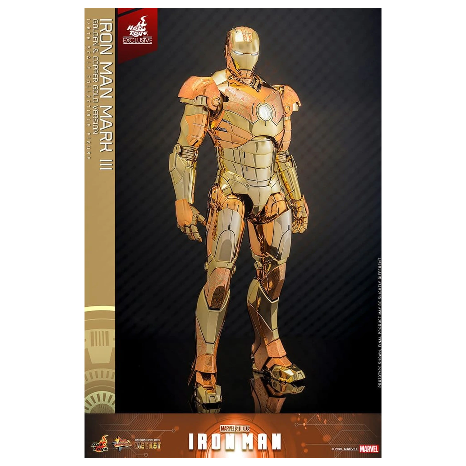 Iron Man Movie Masterpiece Diecast Figura de acțiune 1/6 Iron Man Mark III (Golden & Copper Gold Version) Hot Toys Exclusive 33 cm poza produsului