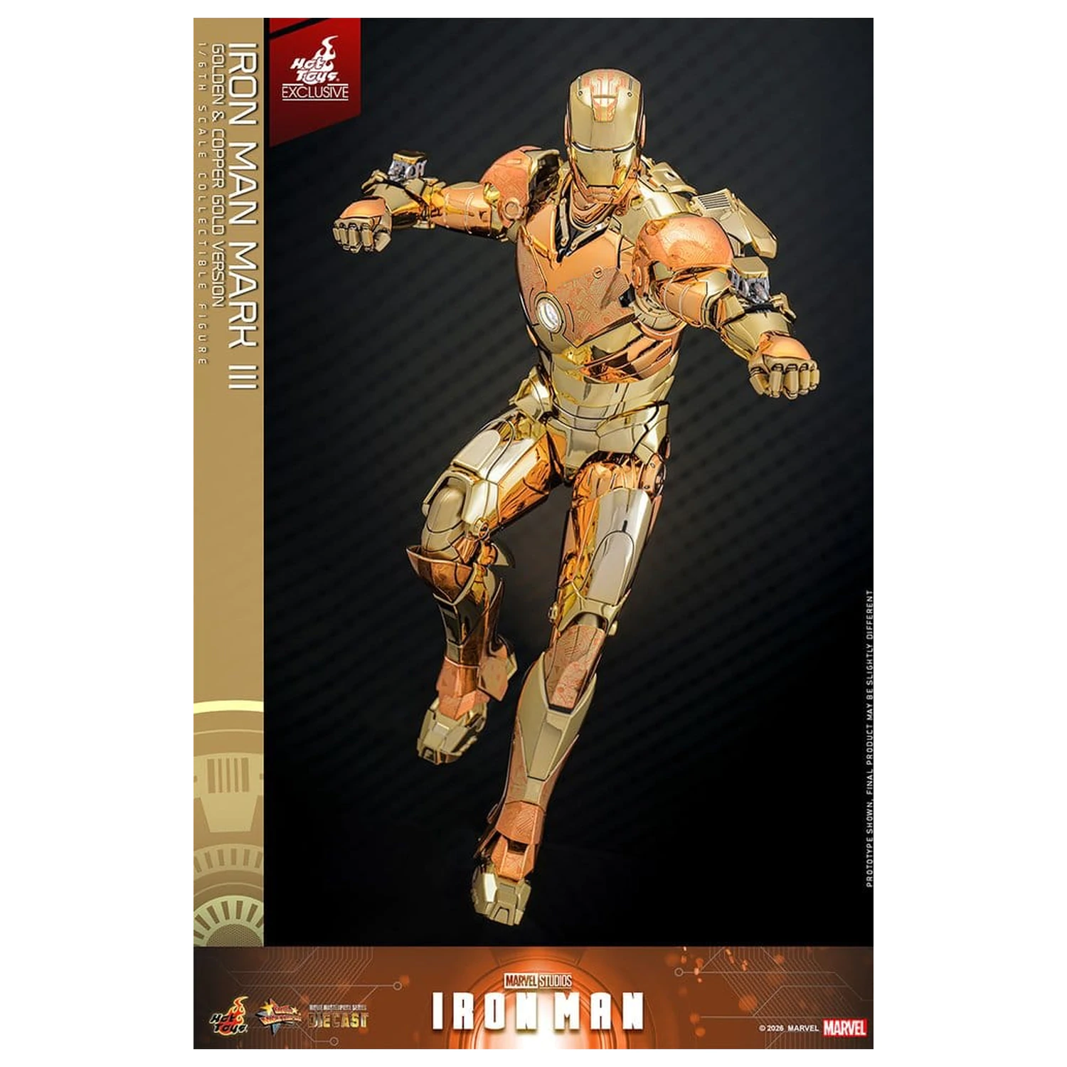 Iron Man Movie Masterpiece Diecast Figura de acțiune 1/6 Iron Man Mark III (Golden & Copper Gold Version) Hot Toys Exclusive 33 cm poza produsului