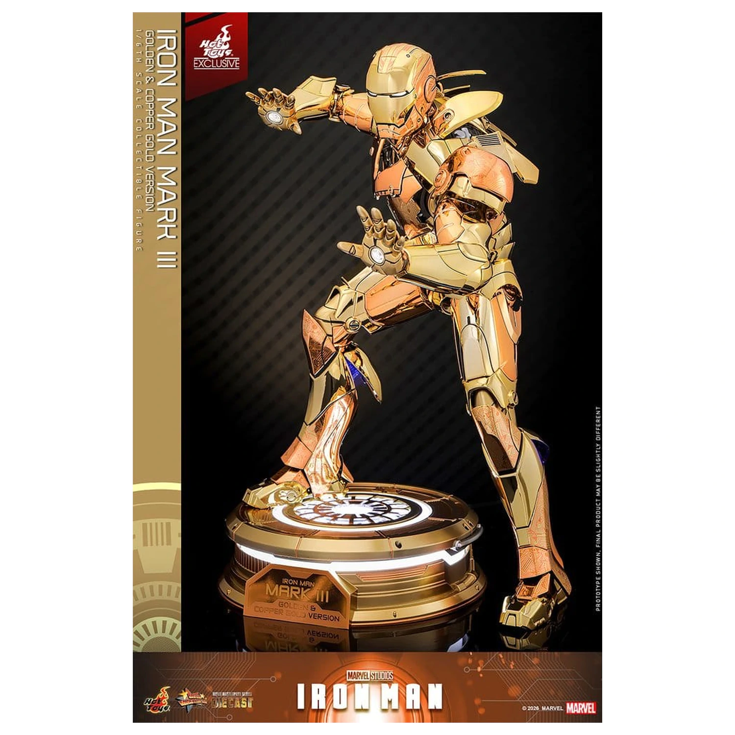 Iron Man Movie Masterpiece Diecast Figura de acțiune 1/6 Iron Man Mark III (Golden & Copper Gold Version) Hot Toys Exclusive 33 cm poza produsului