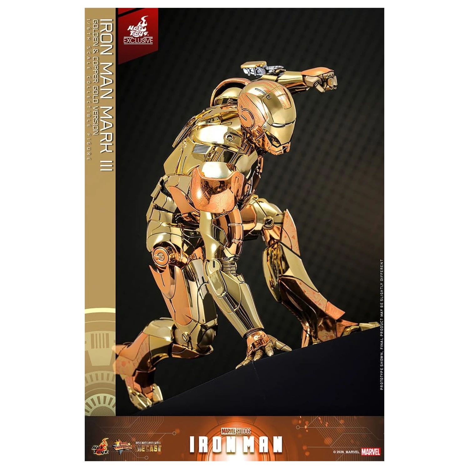 Iron Man Movie Masterpiece Diecast Figura de acțiune 1/6 Iron Man Mark III (Golden & Copper Gold Version) Hot Toys Exclusive 33 cm poza produsului