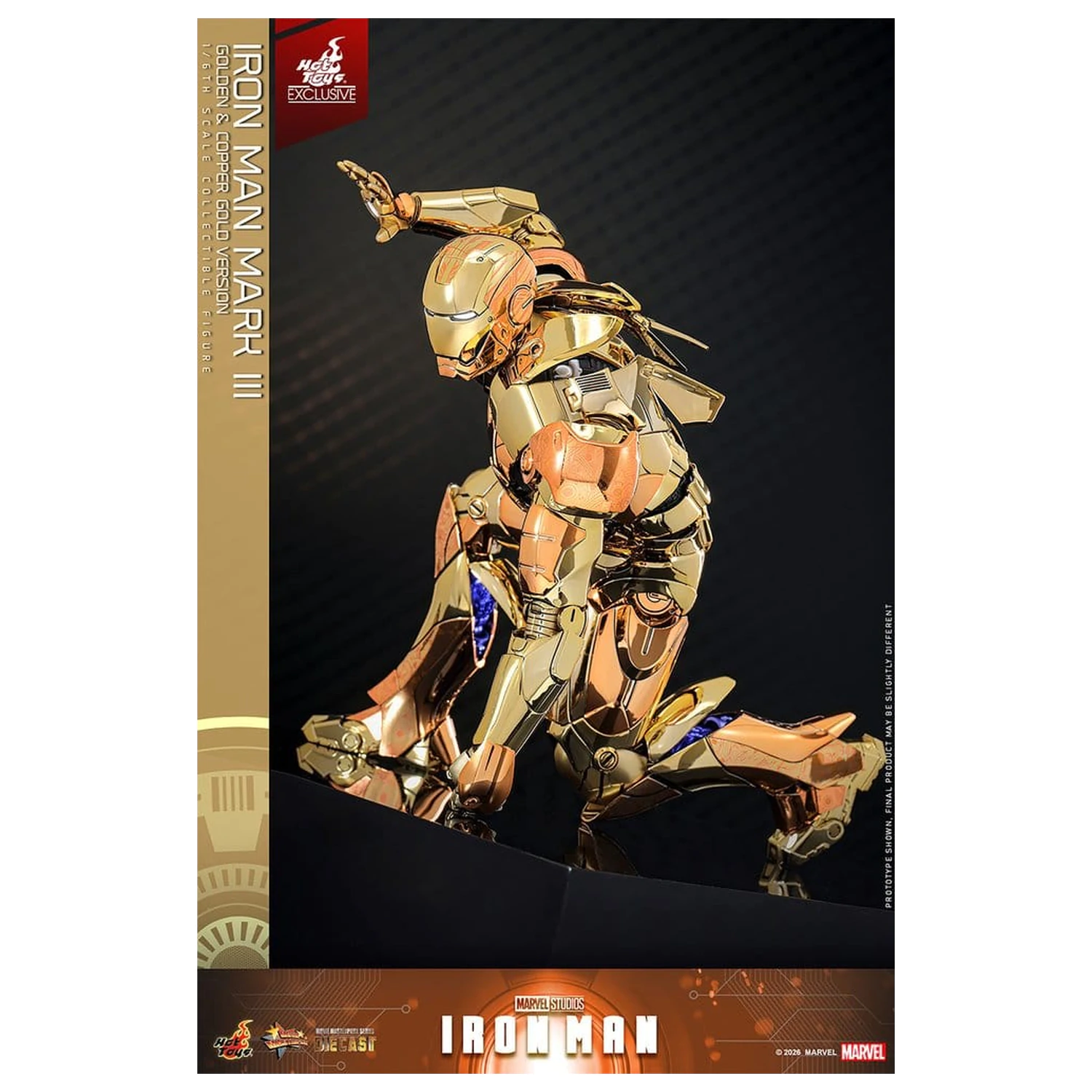 Iron Man Movie Masterpiece Diecast Figura de acțiune 1/6 Iron Man Mark III (Golden & Copper Gold Version) Hot Toys Exclusive 33 cm poza produsului