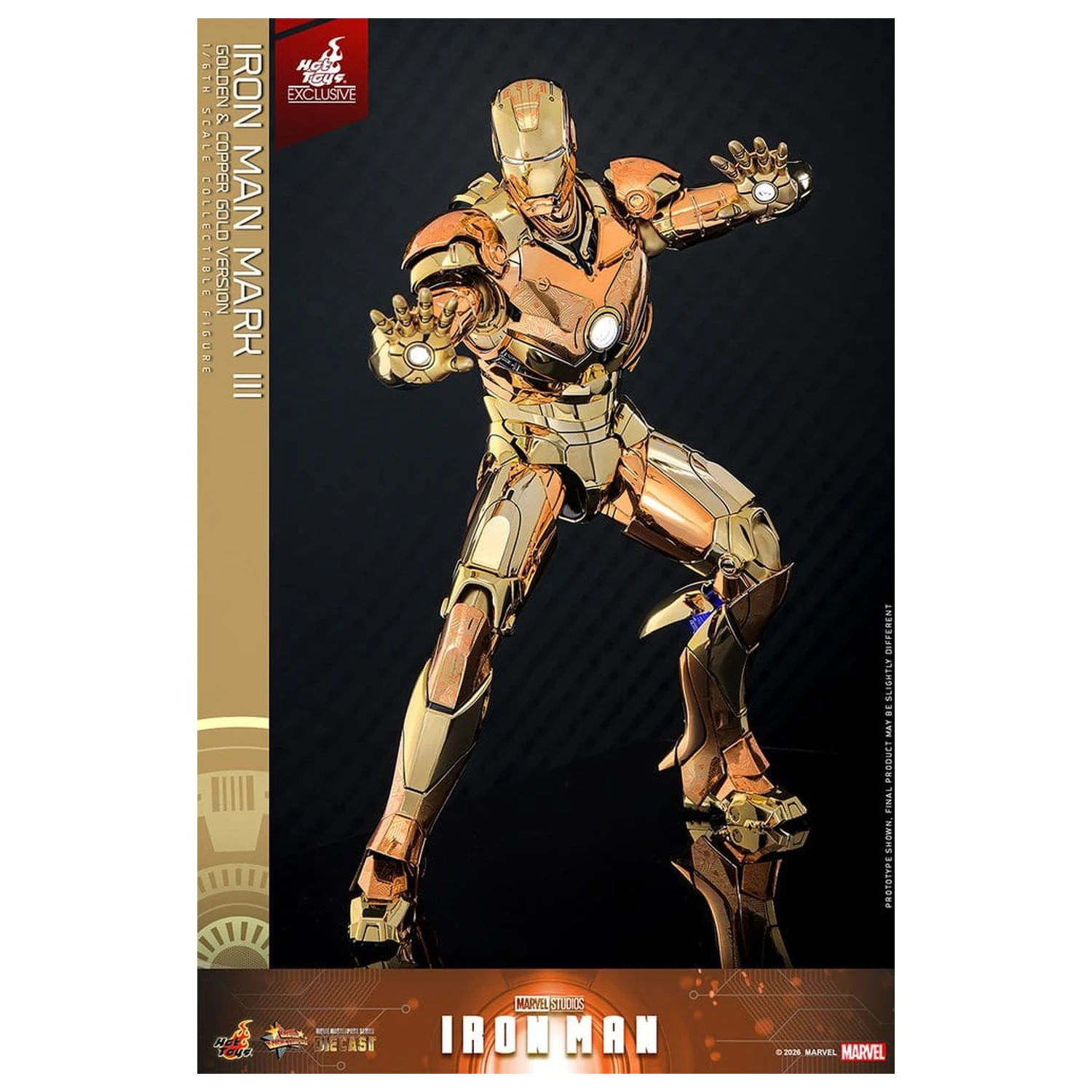 Iron Man Movie Masterpiece Diecast Figura de acțiune 1/6 Iron Man Mark III (Golden & Copper Gold Version) Hot Toys Exclusive 33 cm poza produsului