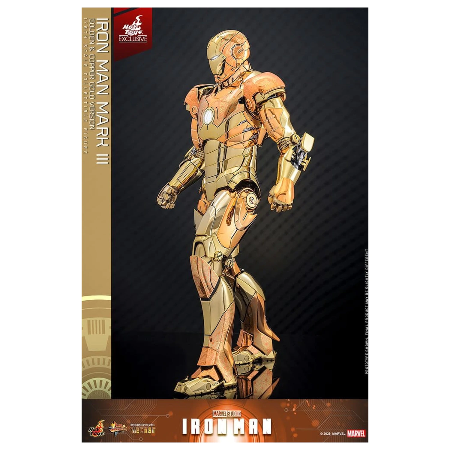 Iron Man Movie Masterpiece Diecast Figura de acțiune 1/6 Iron Man Mark III (Golden & Copper Gold Version) Hot Toys Exclusive 33 cm poza produsului