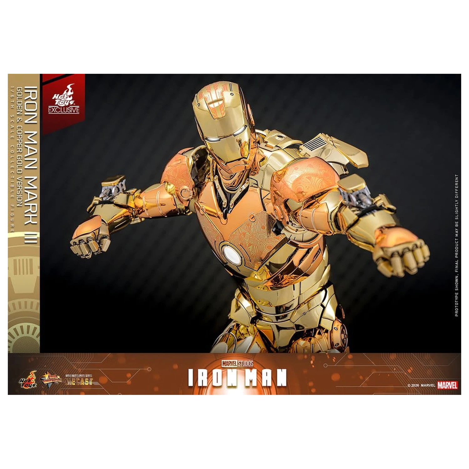 Iron Man Movie Masterpiece Diecast Figura de acțiune 1/6 Iron Man Mark III (Golden & Copper Gold Version) Hot Toys Exclusive 33 cm poza produsului