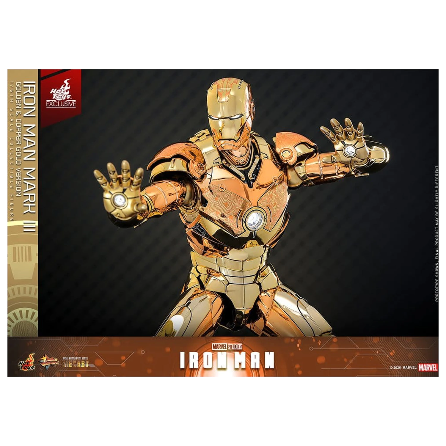 Iron Man Movie Masterpiece Diecast Figura de acțiune 1/6 Iron Man Mark III (Golden & Copper Gold Version) Hot Toys Exclusive 33 cm poza produsului