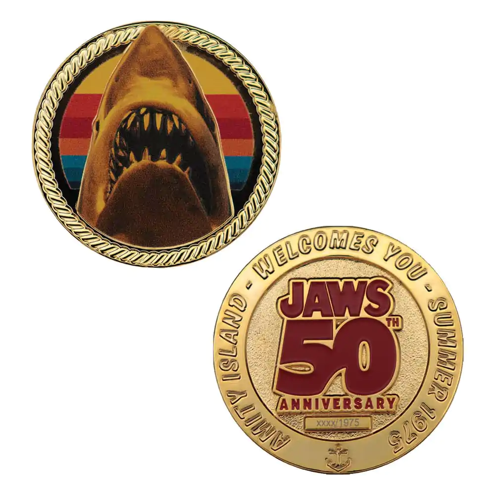 Monedă de colecție Jaws 50th Anniversary placată cu aur de 24k ediție limitată poza produsului