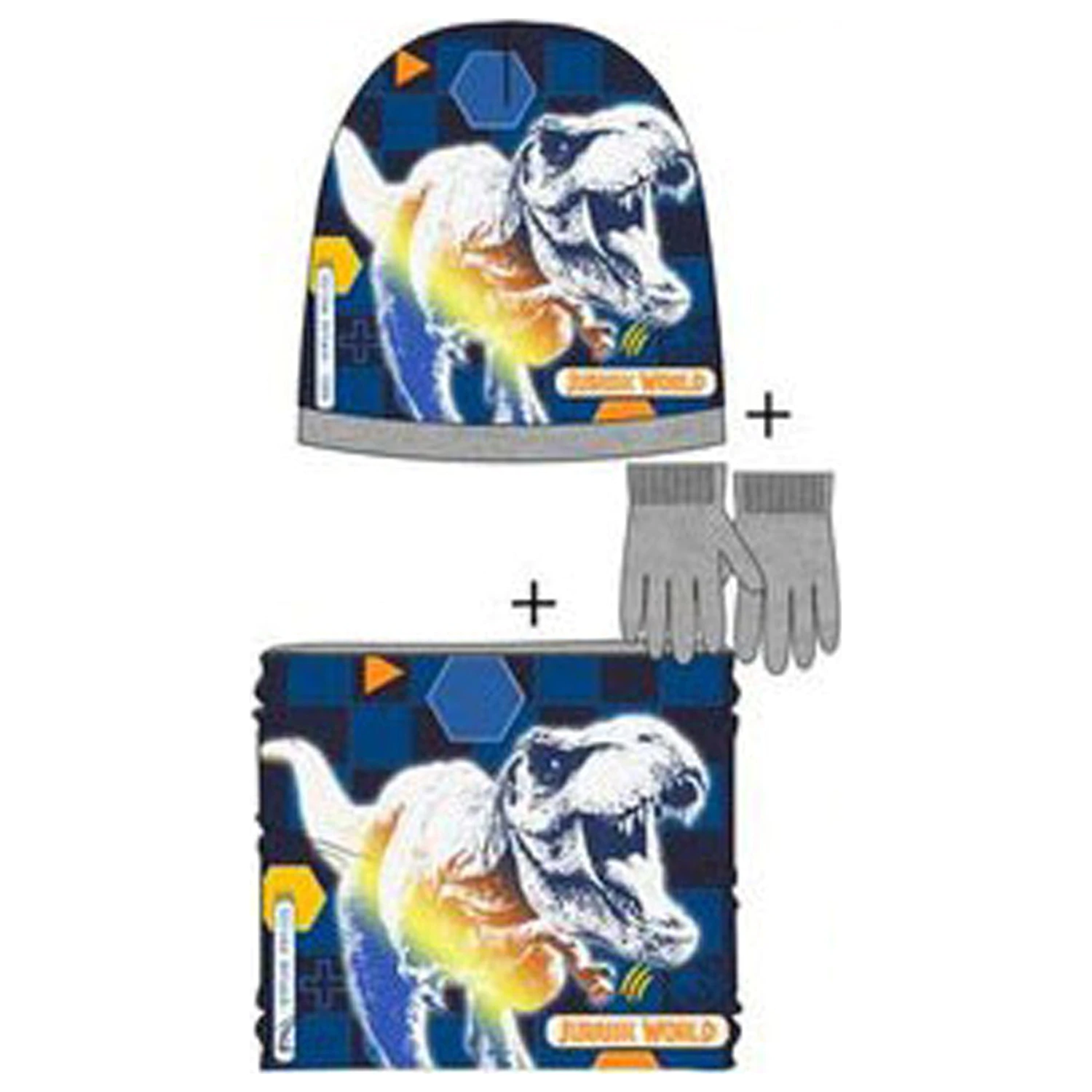 Jurassic World Attack Grey Set caciula copii, fular gat si manusi 52 cm poza produsului