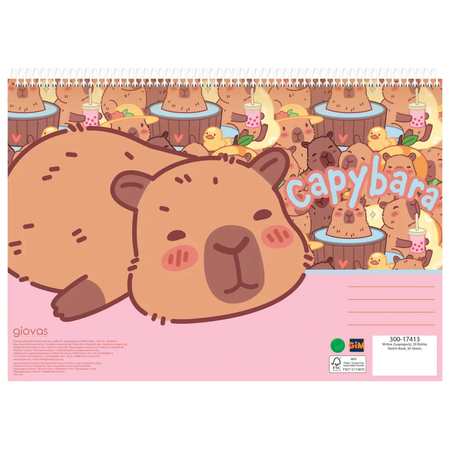 Capybara Happy Life A/4 Spiral Sketchbook, 30 de coli poza produsului