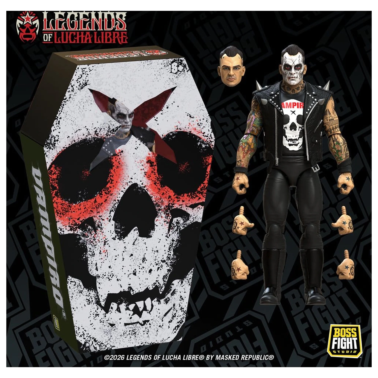 Figurina de actiune Legends of Lucha Libre Fanaticos Vampiro Coffin Box Resurrected 15 cm poza produsului