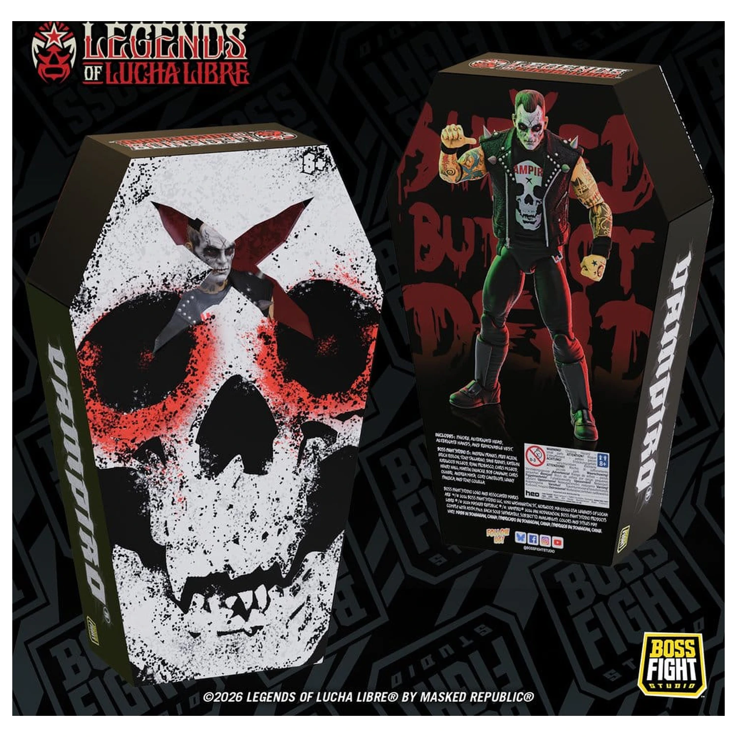 Figurina de actiune Legends of Lucha Libre Fanaticos Vampiro Coffin Box Resurrected 15 cm poza produsului