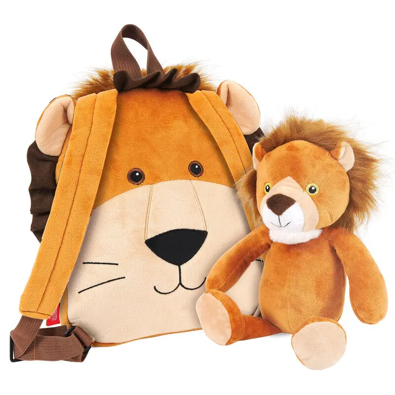 Rucsac reversibil Lenny Lion cu jucărie de pluș 25cm poza produsului