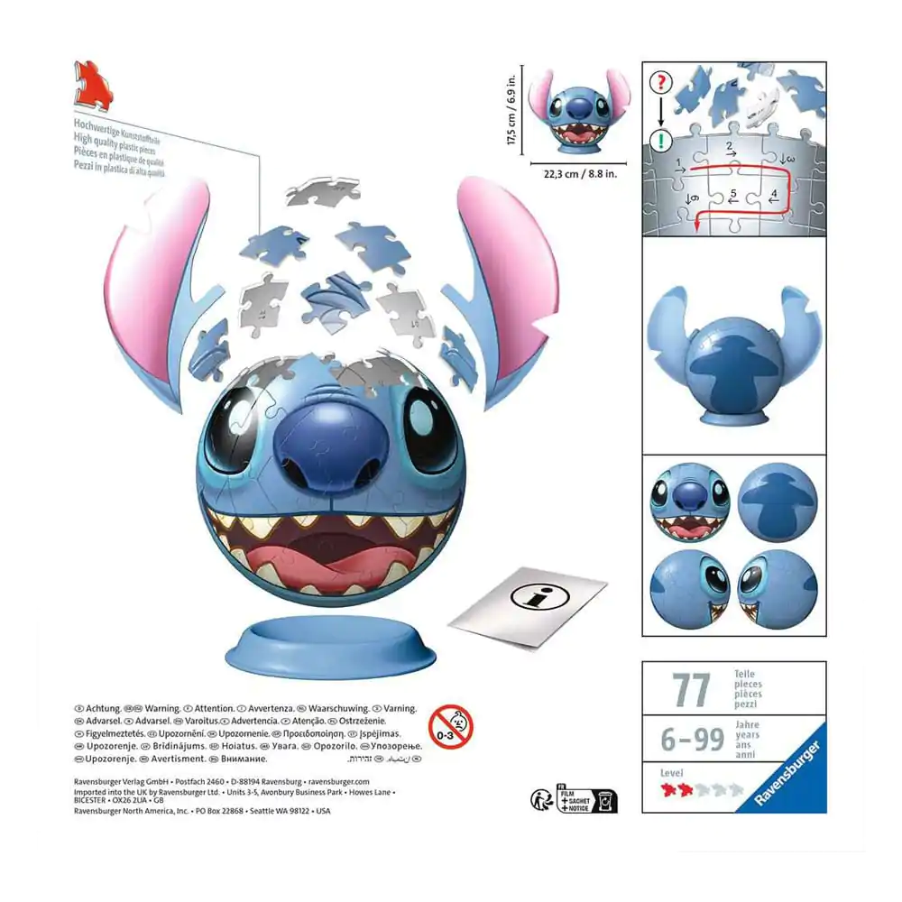 Lilo & Stitch 3D Puzzle Ball with Ears Stitch (72 piese) poza produsului