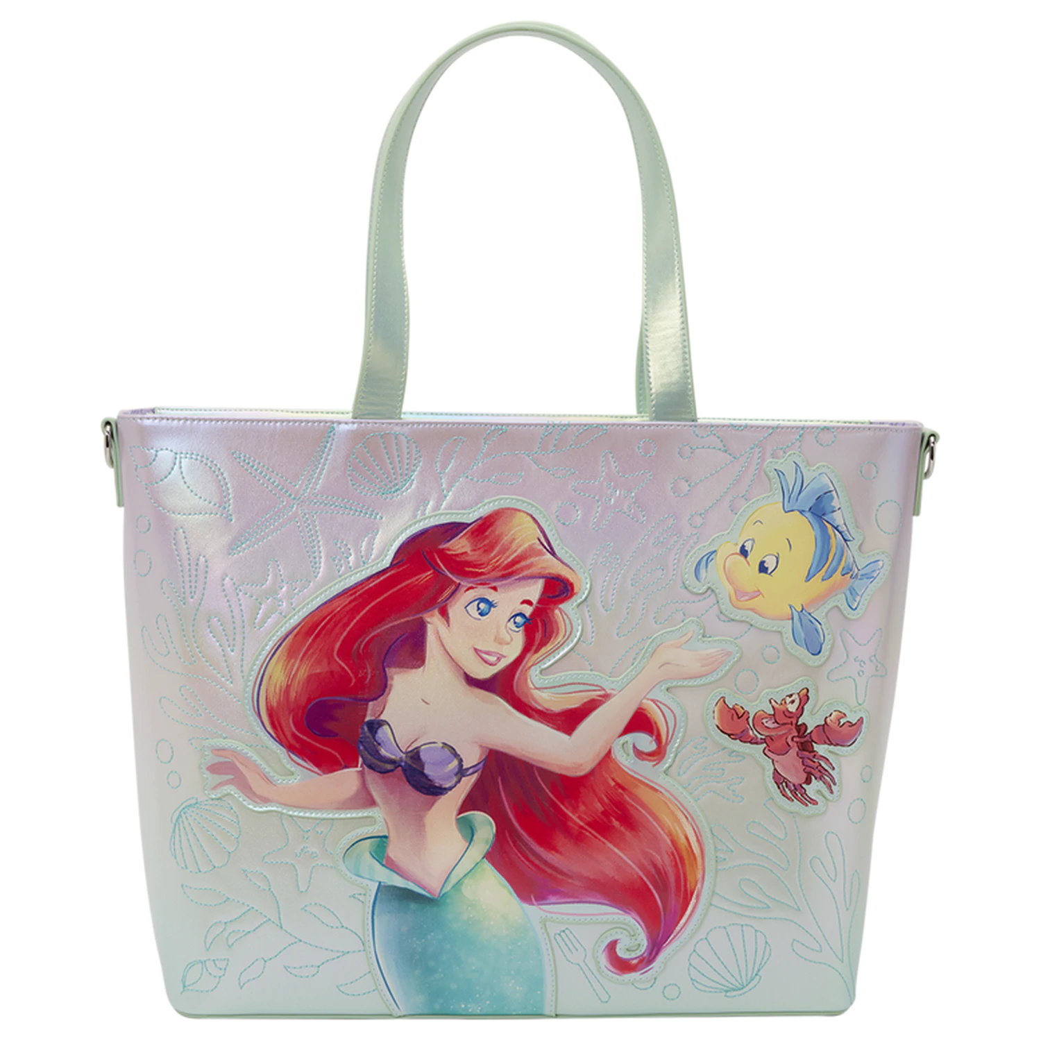 Loungefly Disney The Little Mermaid Ariel, Flounder and Sebastian geanta de cumparaturi cu portofel pentru monede poza produsului