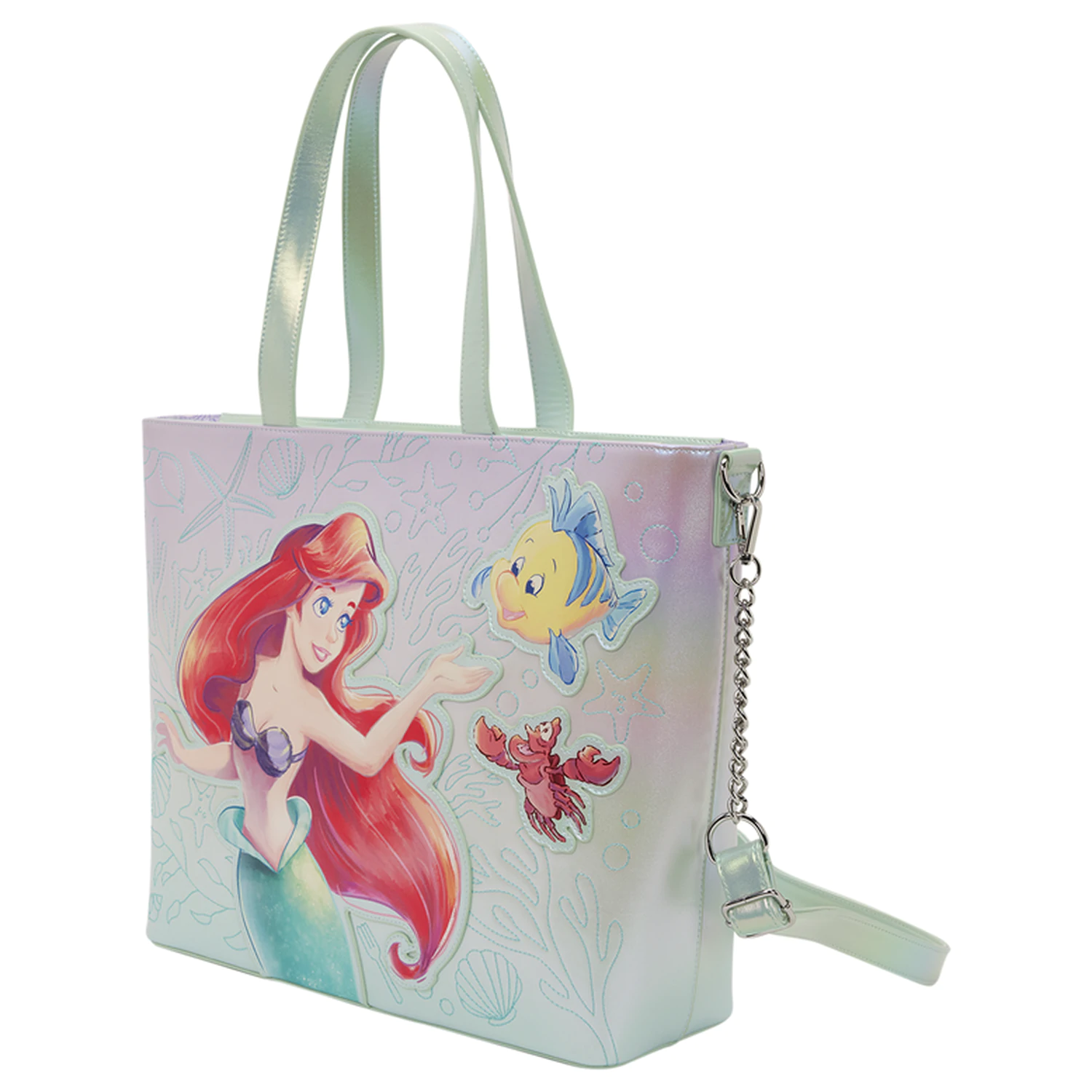 Loungefly Disney The Little Mermaid Ariel, Flounder and Sebastian geanta de cumparaturi cu portofel pentru monede poza produsului