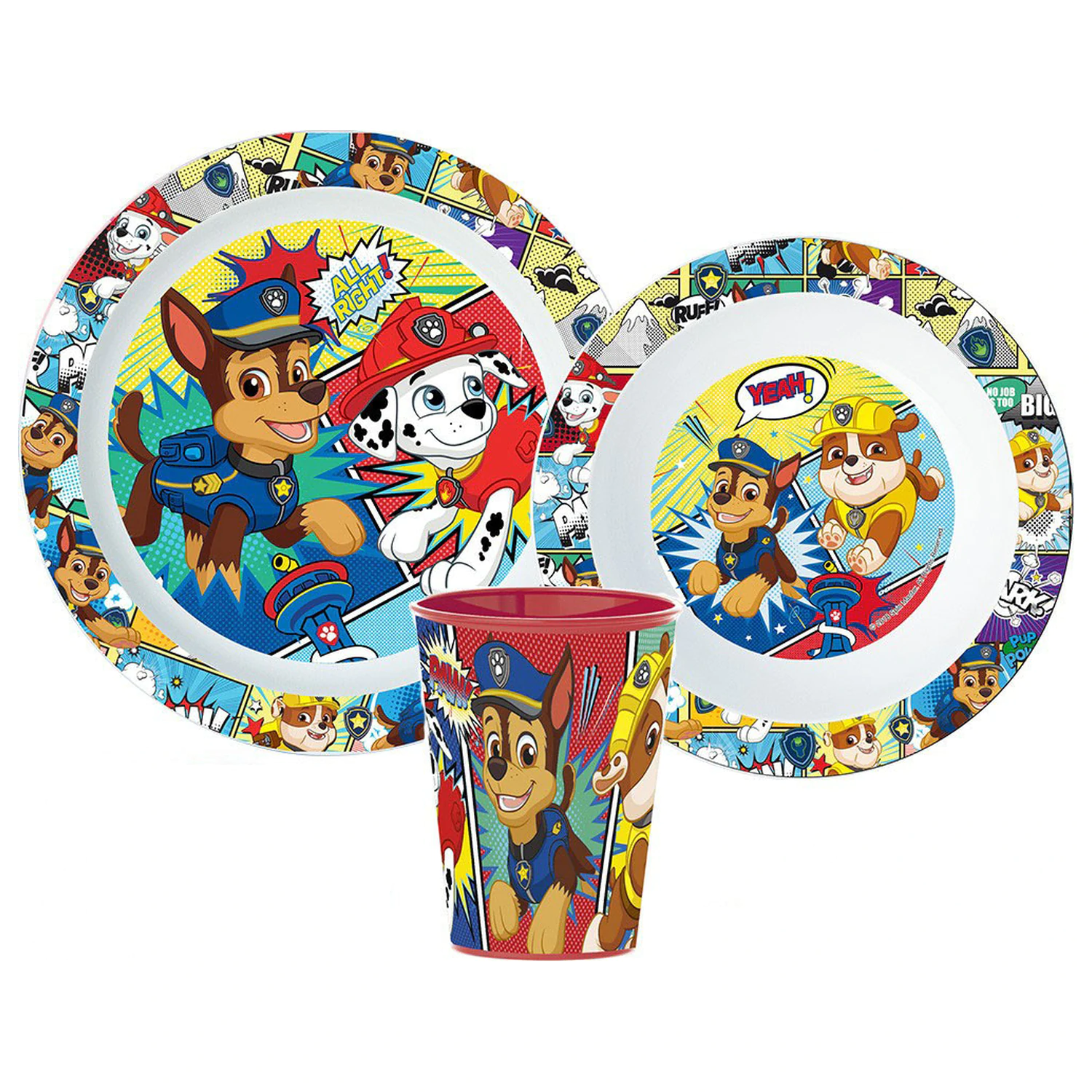 Paw Patrol Comic Set de luat masa, set din micro plastic, cu pahar de 260 ml poza produsului