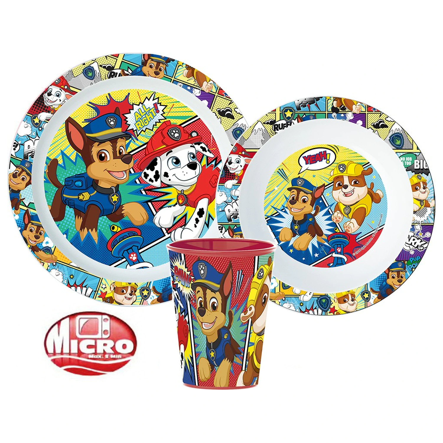 Paw Patrol Comic Set de luat masa, set din micro plastic, cu pahar de 260 ml poza produsului