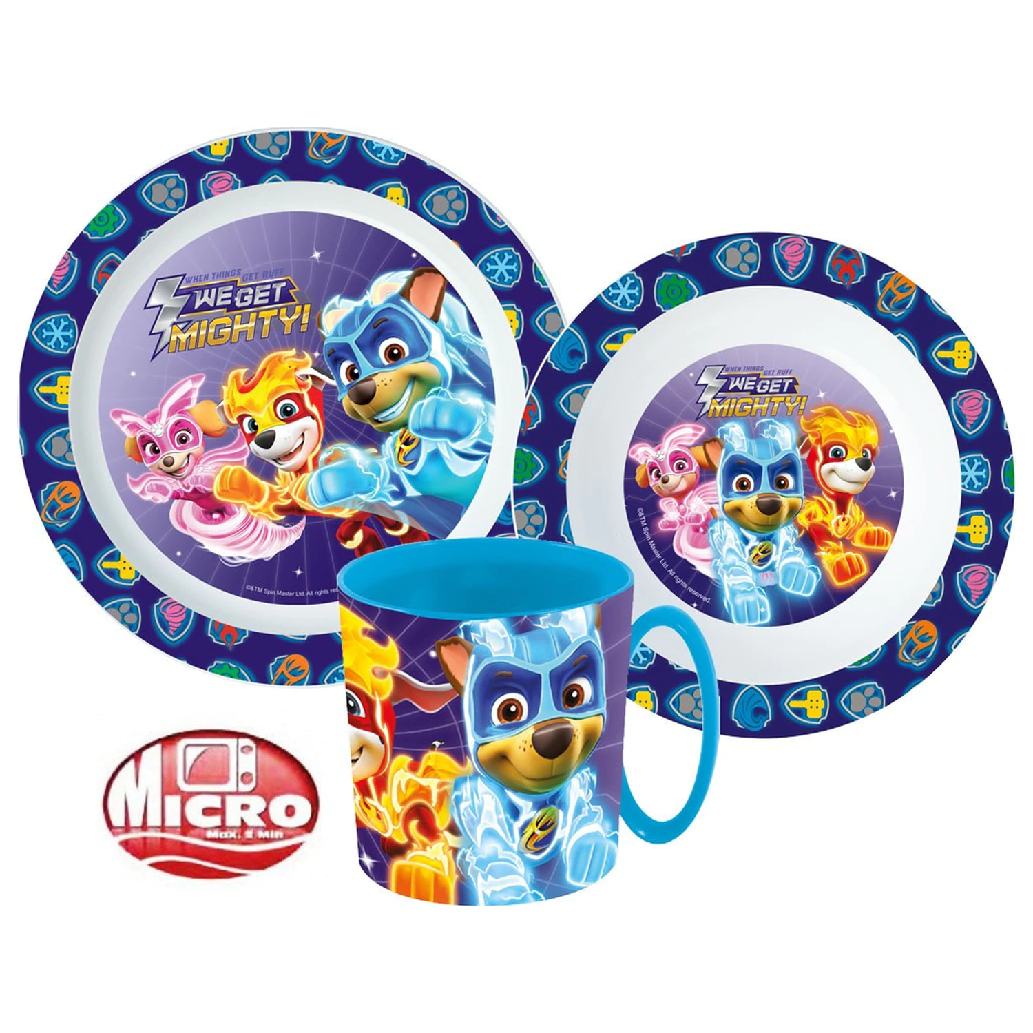 Set vesela PAW Patrol Mighty Pups, set micro plastic cu cana 350 ml poza produsului